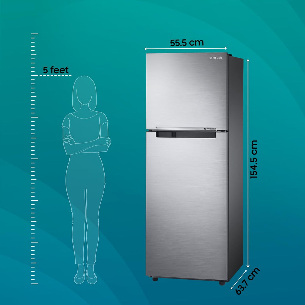 Samsung 236 L, 3 Star, Digital Inverter, Frost Free Double Door Refrigerator (RT28C3053S8/HL, Silver, Elegant Inox)