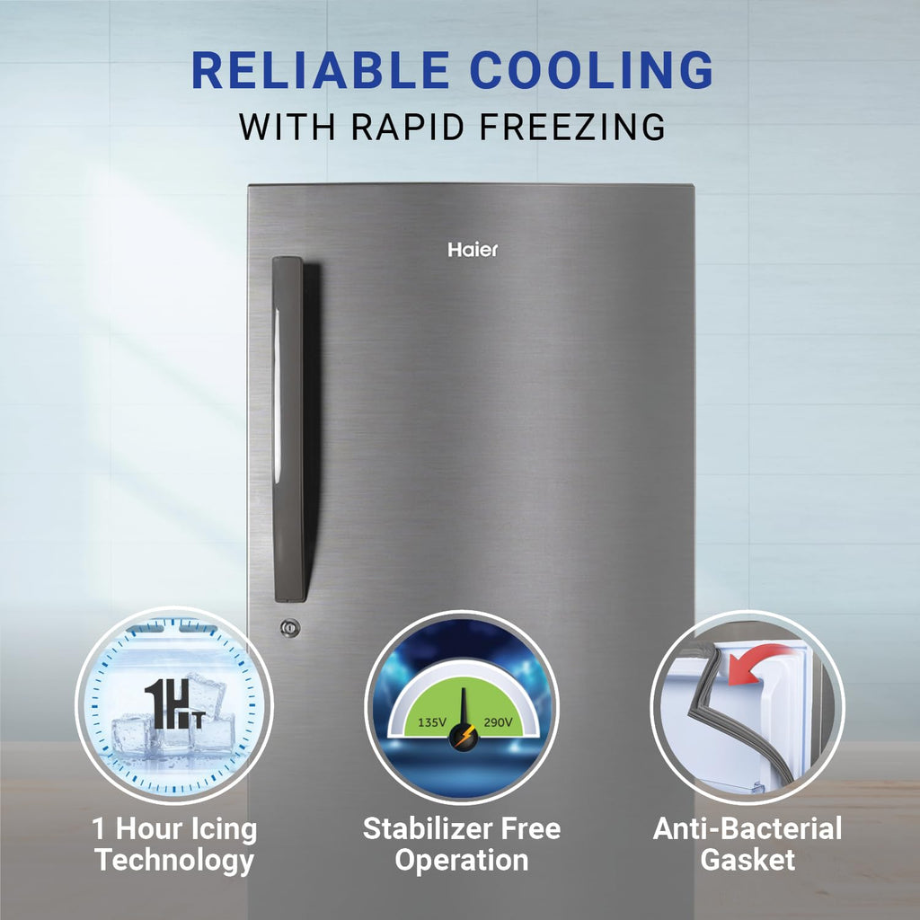 Haier 190 L, 4 Star, Direct Cool Single Door Refrigerator (HED-204DS-P, Dazzle Steel)