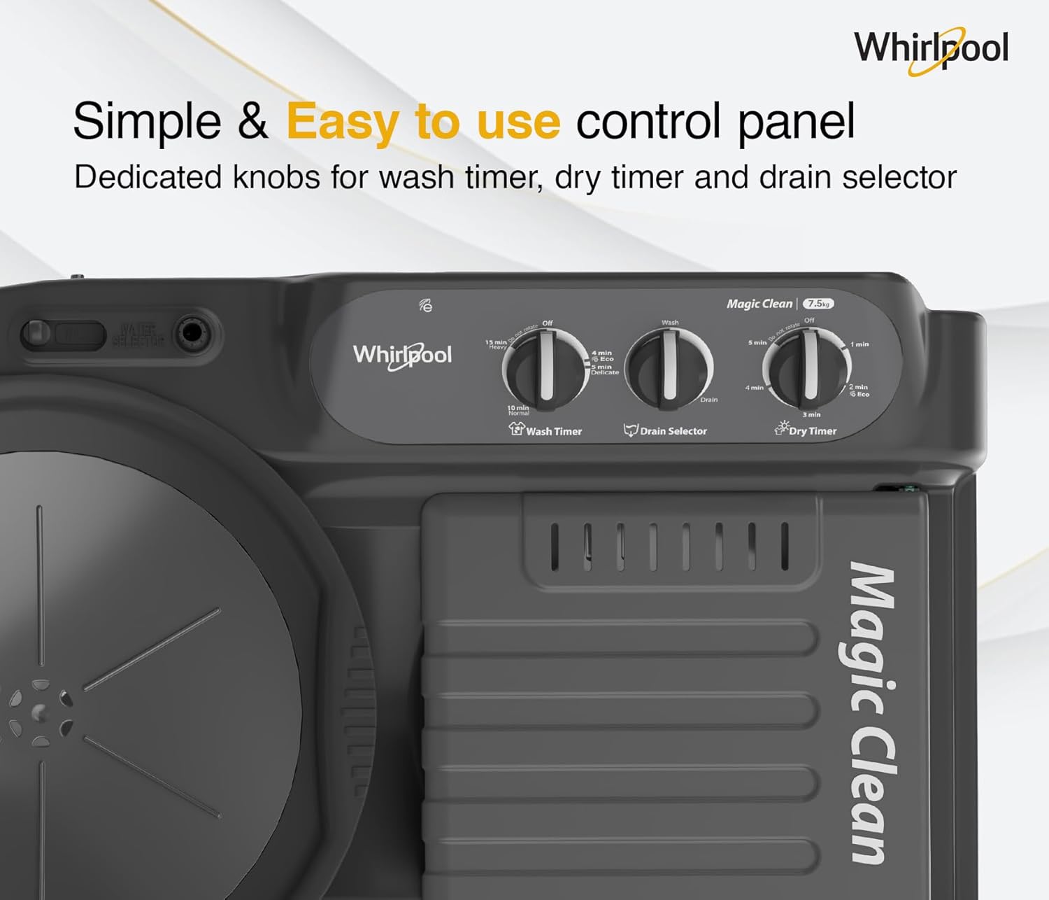 Whirlpool 7.5 Kg 5 Star Magic Clean Semi-Automatic Top Loading Washing Machine (MAGIC CLEAN 7.5 GREY DAZZLE)