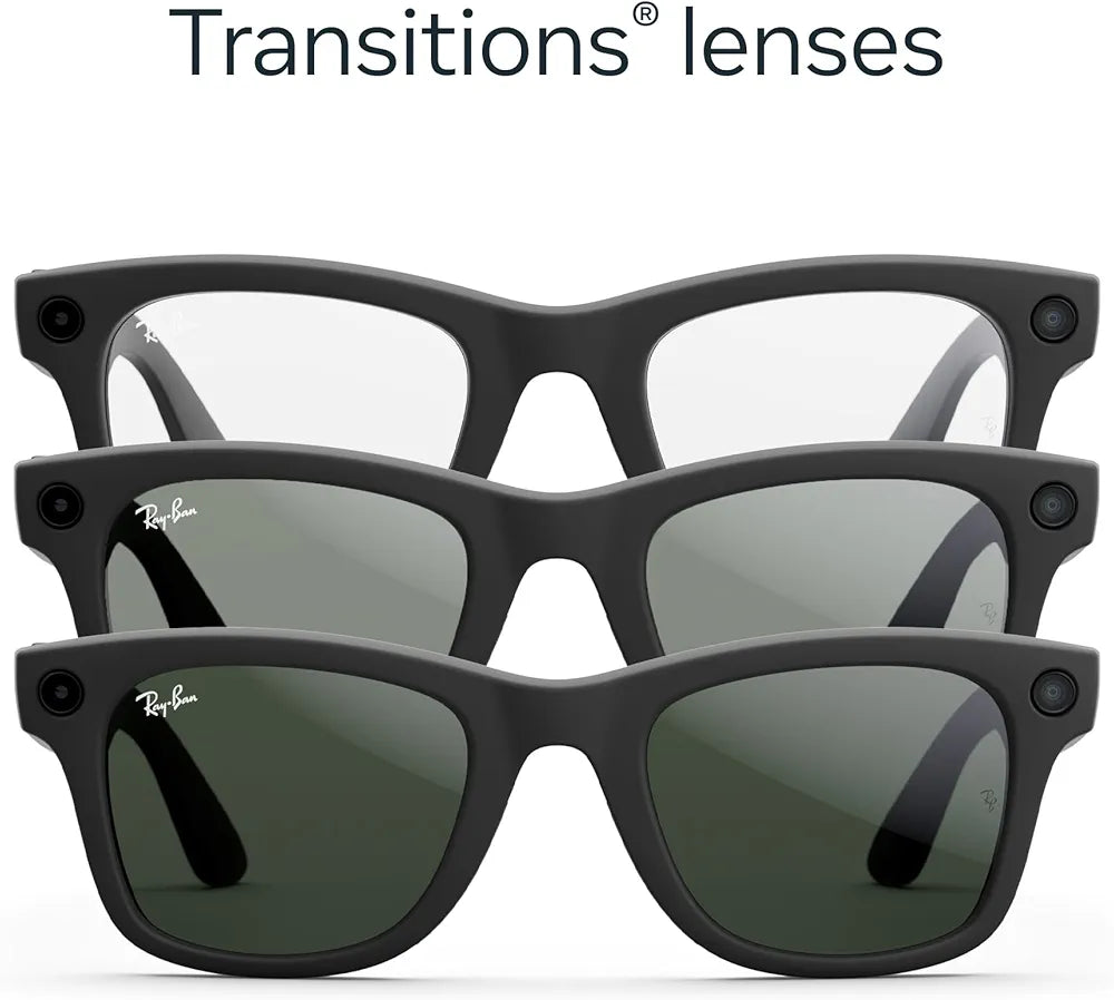 Ray-Ban Meta , Wayfarer, Large Matte Black | Smart AI Glasses for Men, Women, 12MP Ultra-Wide Camera, Open-Ear Speakers for Audio, Video Recording and Bluetooth. Transitions® Graphite Green.