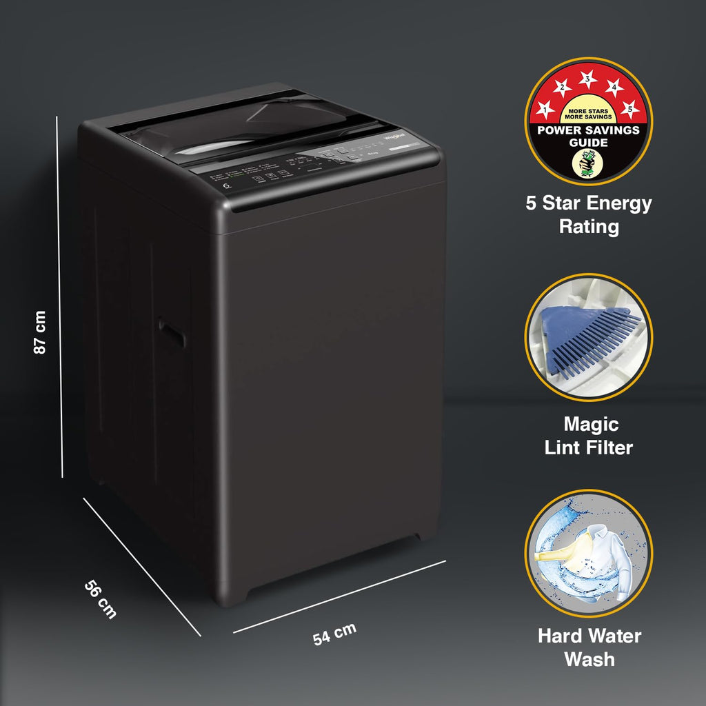 Whirlpool 7.5 Kg 5 Star Royal Fully-Automatic Top Load Washing Machine (WHITEMAGIC ROYAL 7.5 GENX, Grey, Hard Water Wash, ZPF Technology)-(Touched Up)