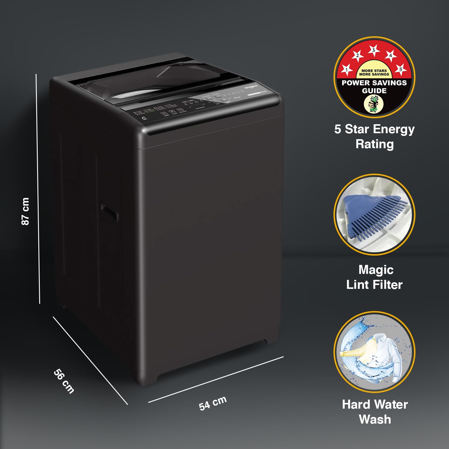 Whirlpool 7.5 Kg 5 Star Royal Fully-Automatic Top Load Washing Machine (WHITEMAGIC ROYAL 7.5 GENX, Grey, Hard Water Wash, ZPF Technology)-(Touched Up)