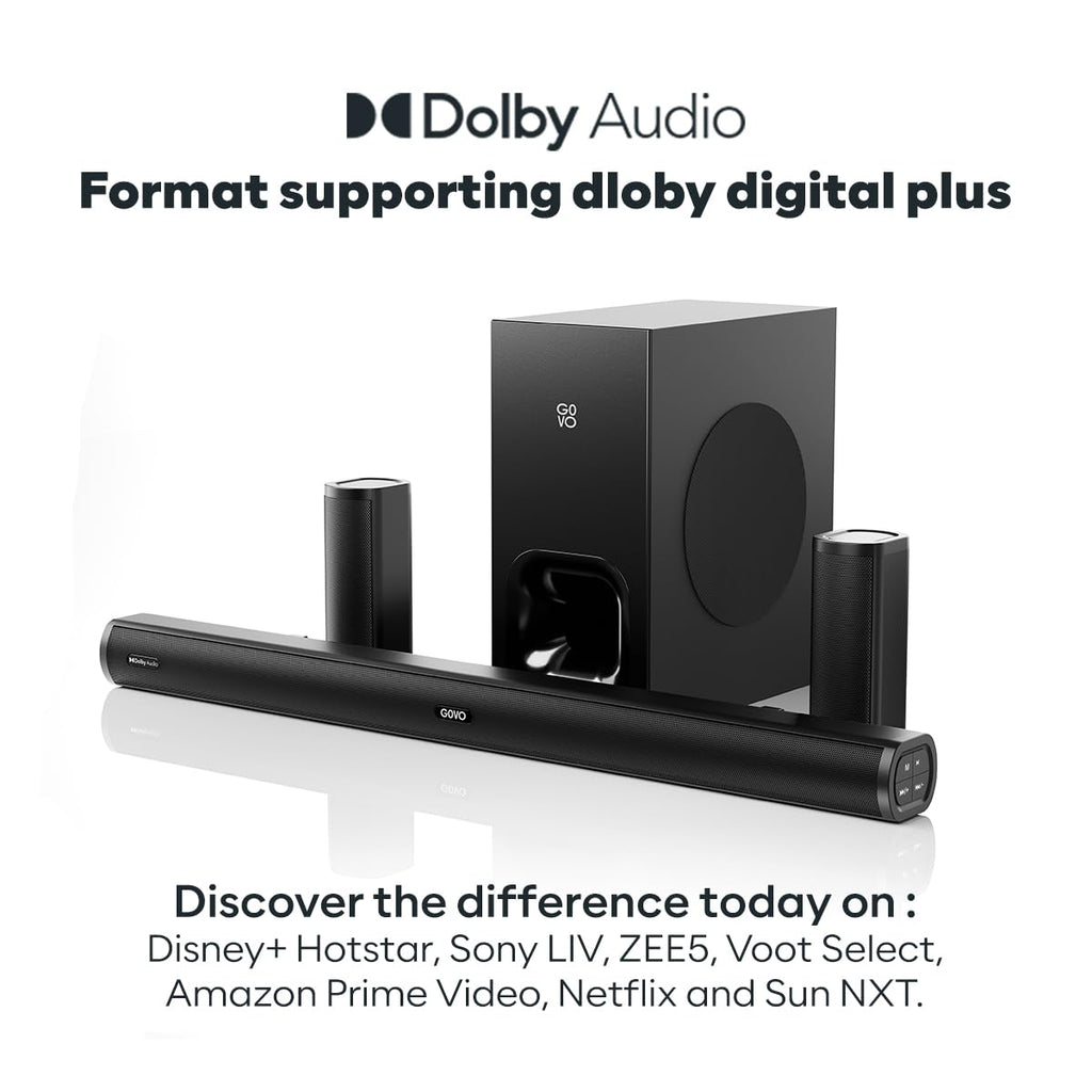GOVO GoSurround 980 Dolby Digital | 525W Sound bar, 5.1 Channel Home Theatre, 6.5" Wired subwoofer, HDMI, Opt, AUX, USB & Bluetooth, 3 Equalizer Modes, Stylish Remote & LED Display (Black)