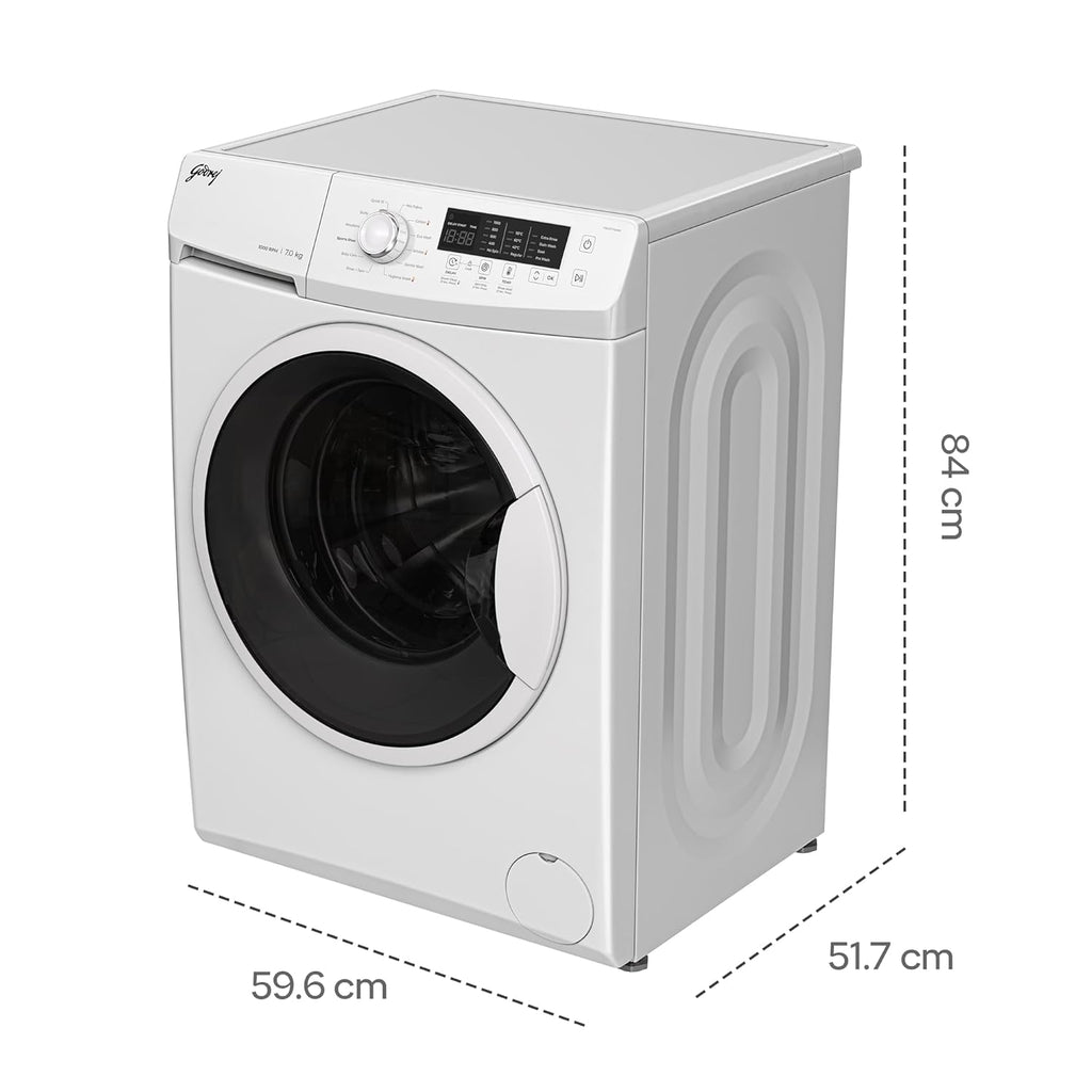 Godrej 7 Kg 5 Star, AI Powered, FabriSafe Drum, 65% Water Saving, Fully Automatic Front Load Washing Machine (WFEON CRS 7010 5.0 FKEDM GLWH, Glacial White)