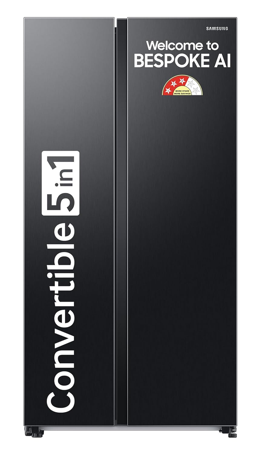 Samsung 653 L, 3 Star, Frost Free, Double Door, Convertible 5-in-1 Digital Inverter, Side By Side AI Enabled Smart Refrigerator with WiFi (RS76CG8003B1HL, Black Matt)