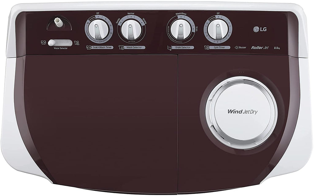 LG 8Kg 5 Star Semi Automatic Top Load Washing Machine, Roller Jet Pulsator + Soak, Burgandy P8035SRAZA