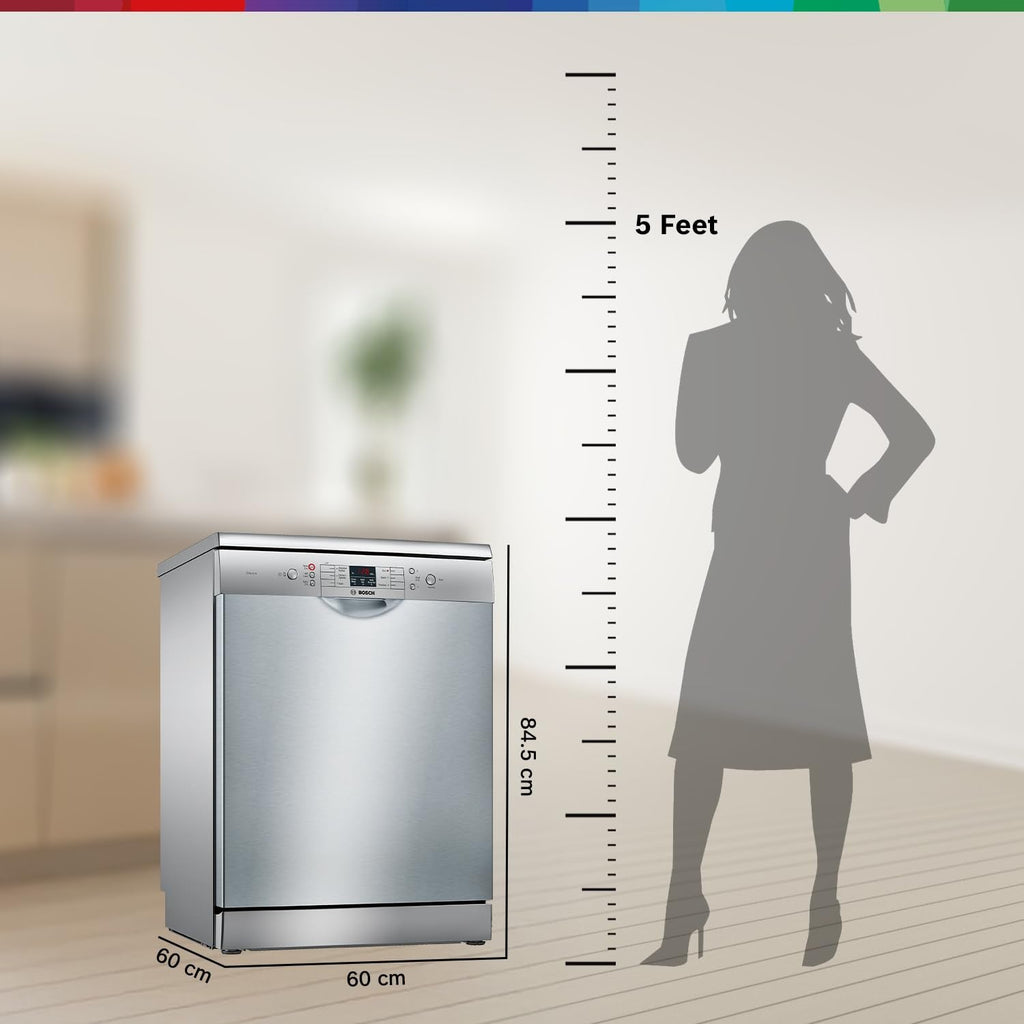 Bosch 13 Place Setting Dishwasher with Intensive Kadhai Program, No Pre-Rinse, 70? Hot water wash, Half Load Option & Extra Cutlery Box - (SMS66GI01I, Silver, Glass Protection Technology)