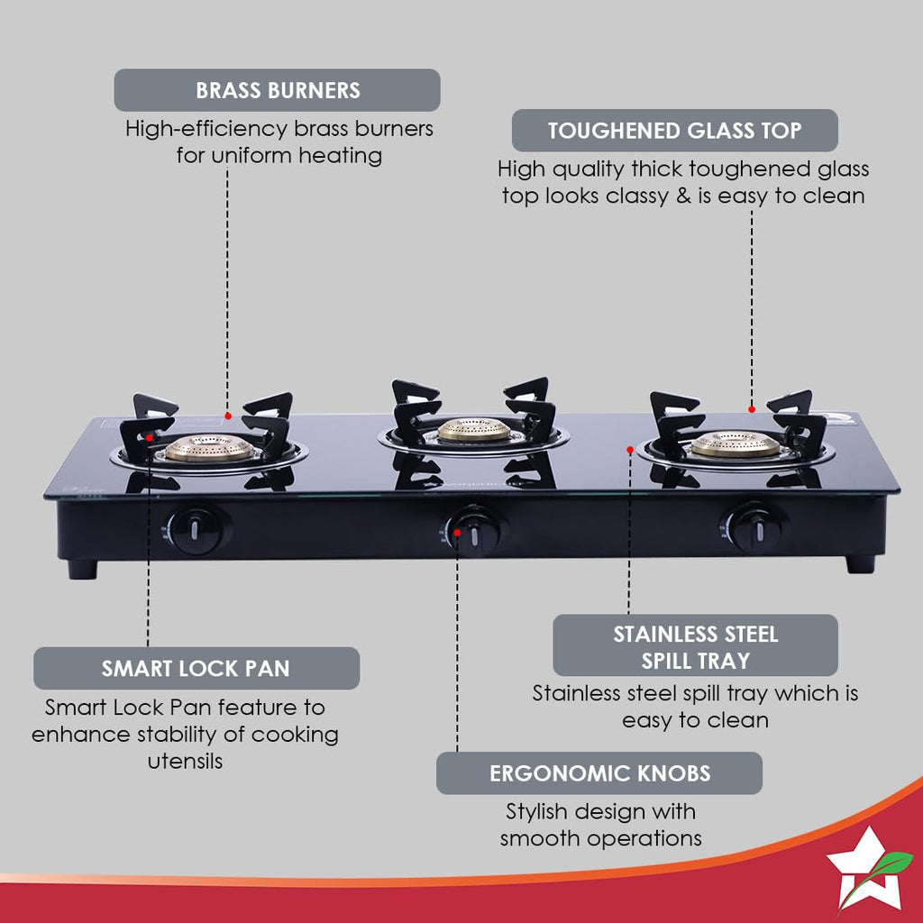 Wonderchef Platinum Plus 3 Burner Auto Cooktop Black