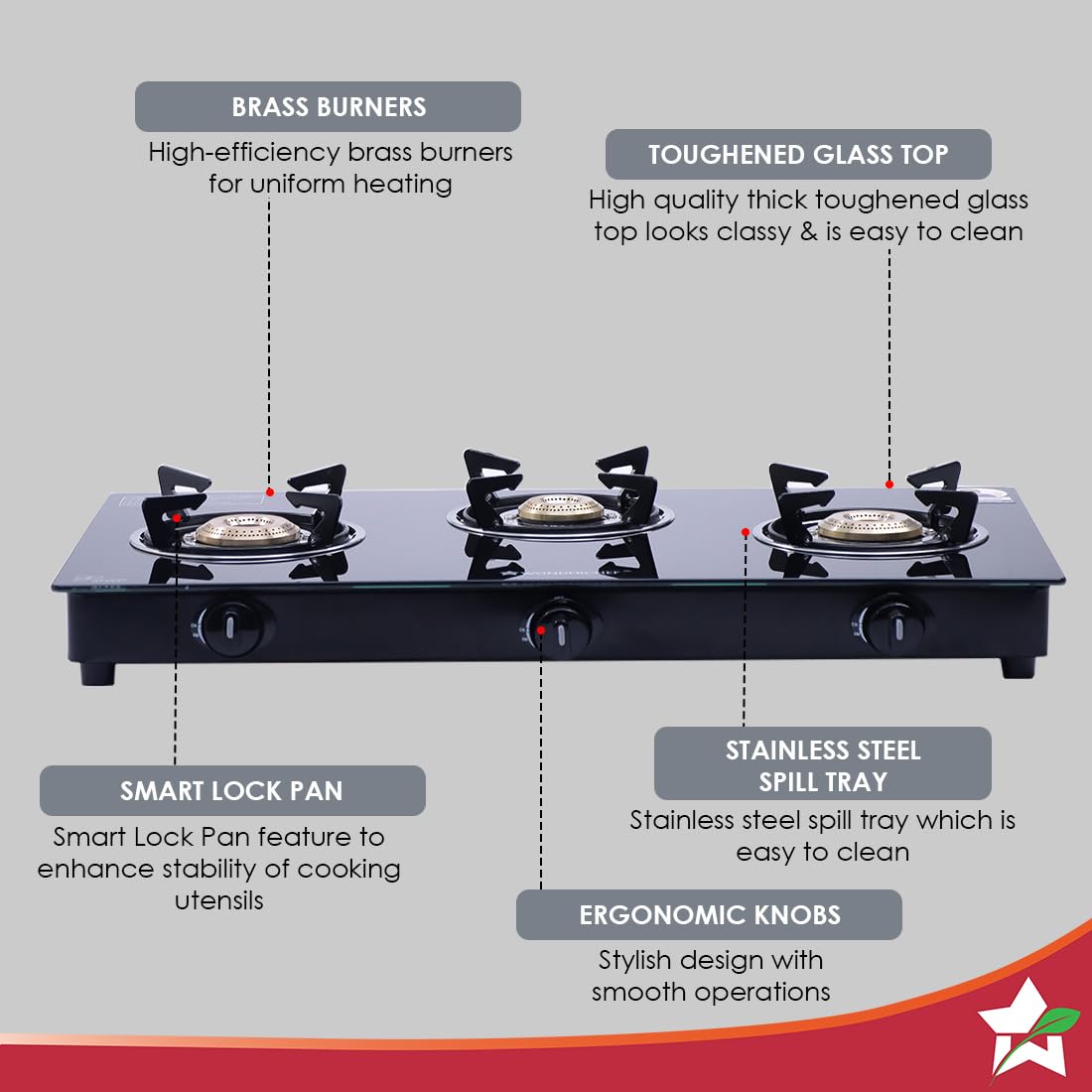 Wonderchef Platinum Plus 3 Burner Auto Cooktop Black