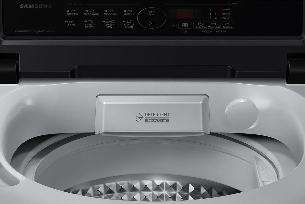 Samsung 8 kg, 5 star, Eco Bubble Tech, Digital Inverter Motor, Soft Closing Door, Fully-Automatic Top Load Washing Machine (WA80BG4441BGTL, Light Gray)