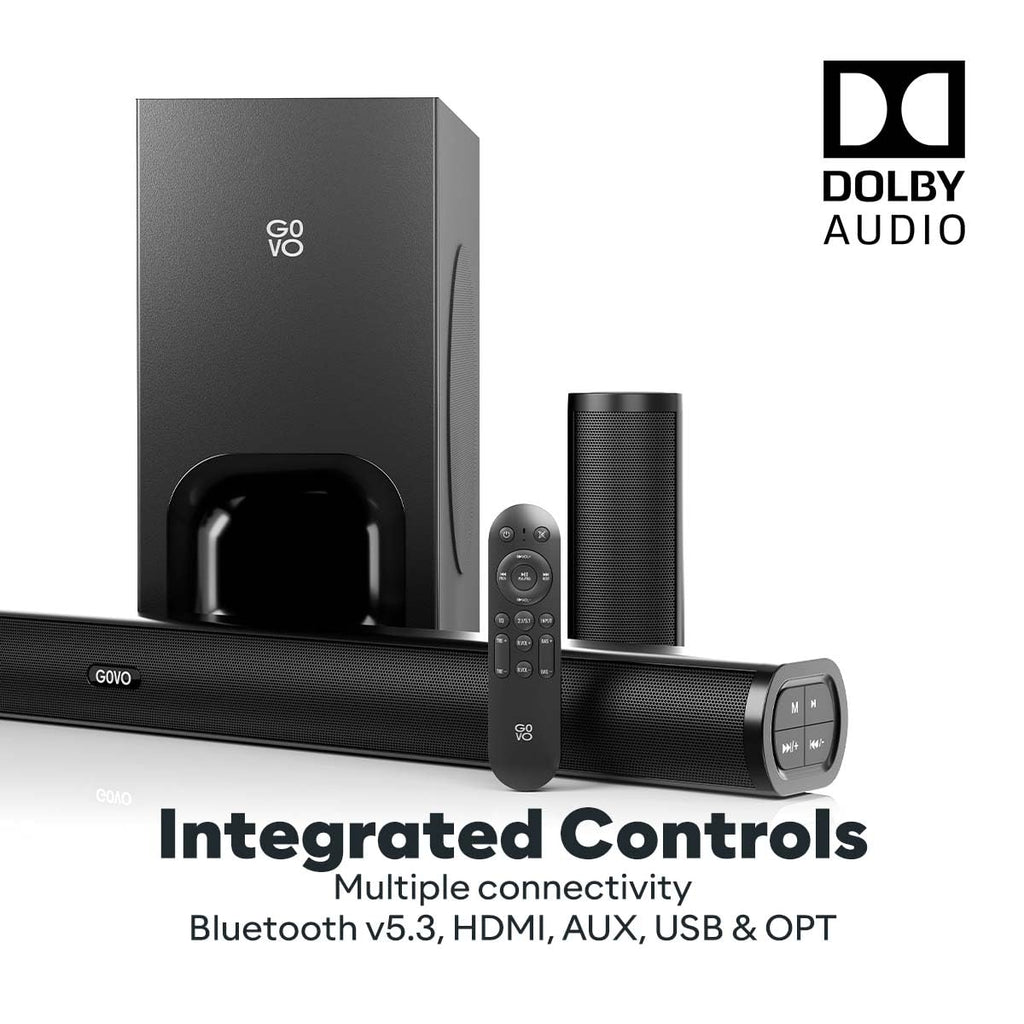 GOVO GoSurround 980 Dolby Digital | 525W Sound bar, 5.1 Channel Home Theatre, 6.5" Wired subwoofer, HDMI, Opt, AUX, USB & Bluetooth, 3 Equalizer Modes, Stylish Remote & LED Display (Black)