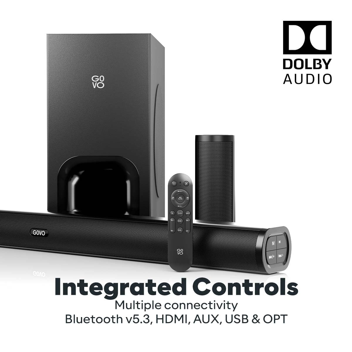 GOVO GoSurround 980 Dolby Digital | 525W Sound bar, 5.1 Channel Home Theatre, 6.5" Wired subwoofer, HDMI, Opt, AUX, USB & Bluetooth, 3 Equalizer Modes, Stylish Remote & LED Display (Black)