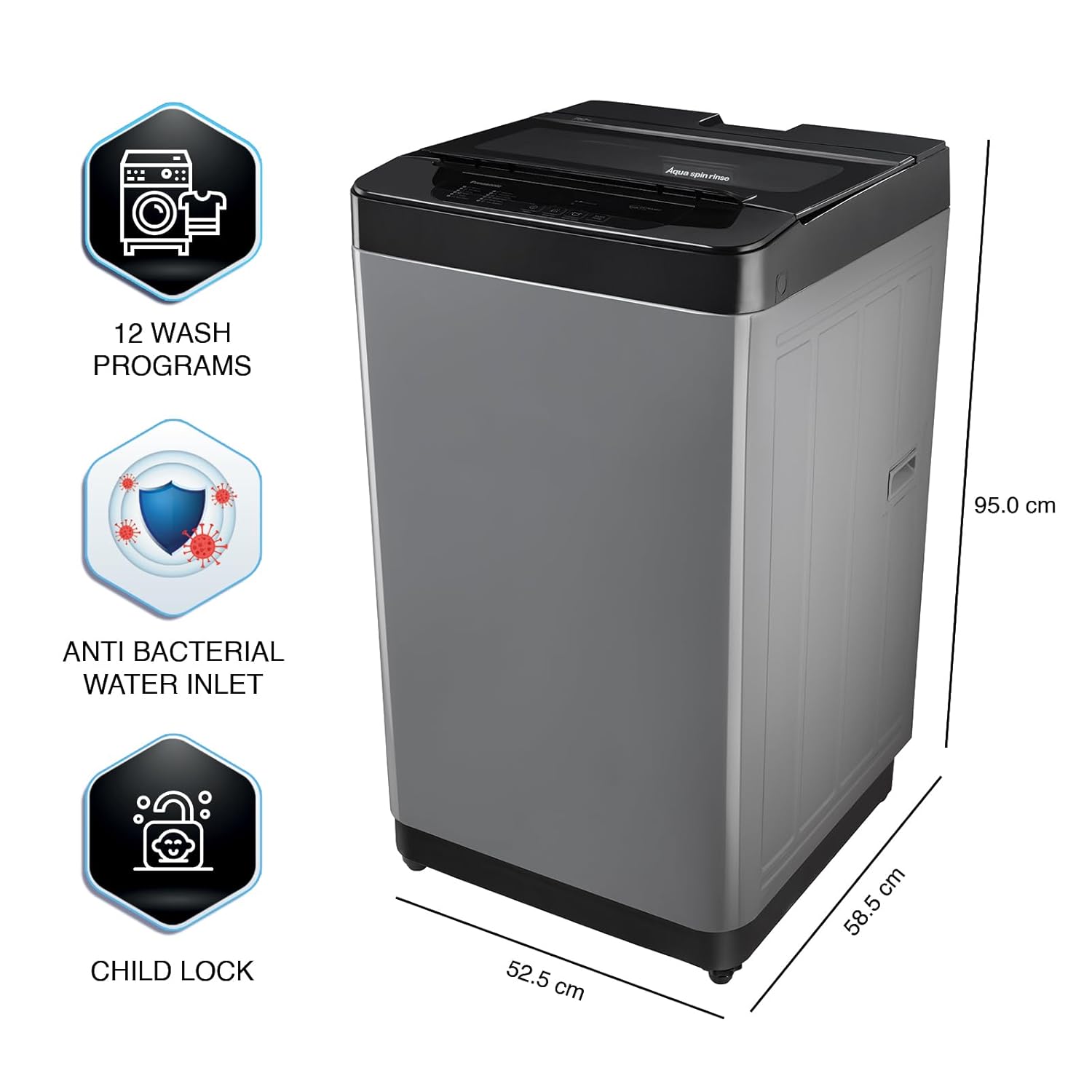 Panasonic 7 Kg 5 Star Fully-Automatic Top Load Washing Machine (2024 Model, NA-F70LF3CRB, Charcoal Inox Grey, 12 Wash Program, Active Foam Wash Technology, Antibacterial Water Inlet)-(Touched Up)