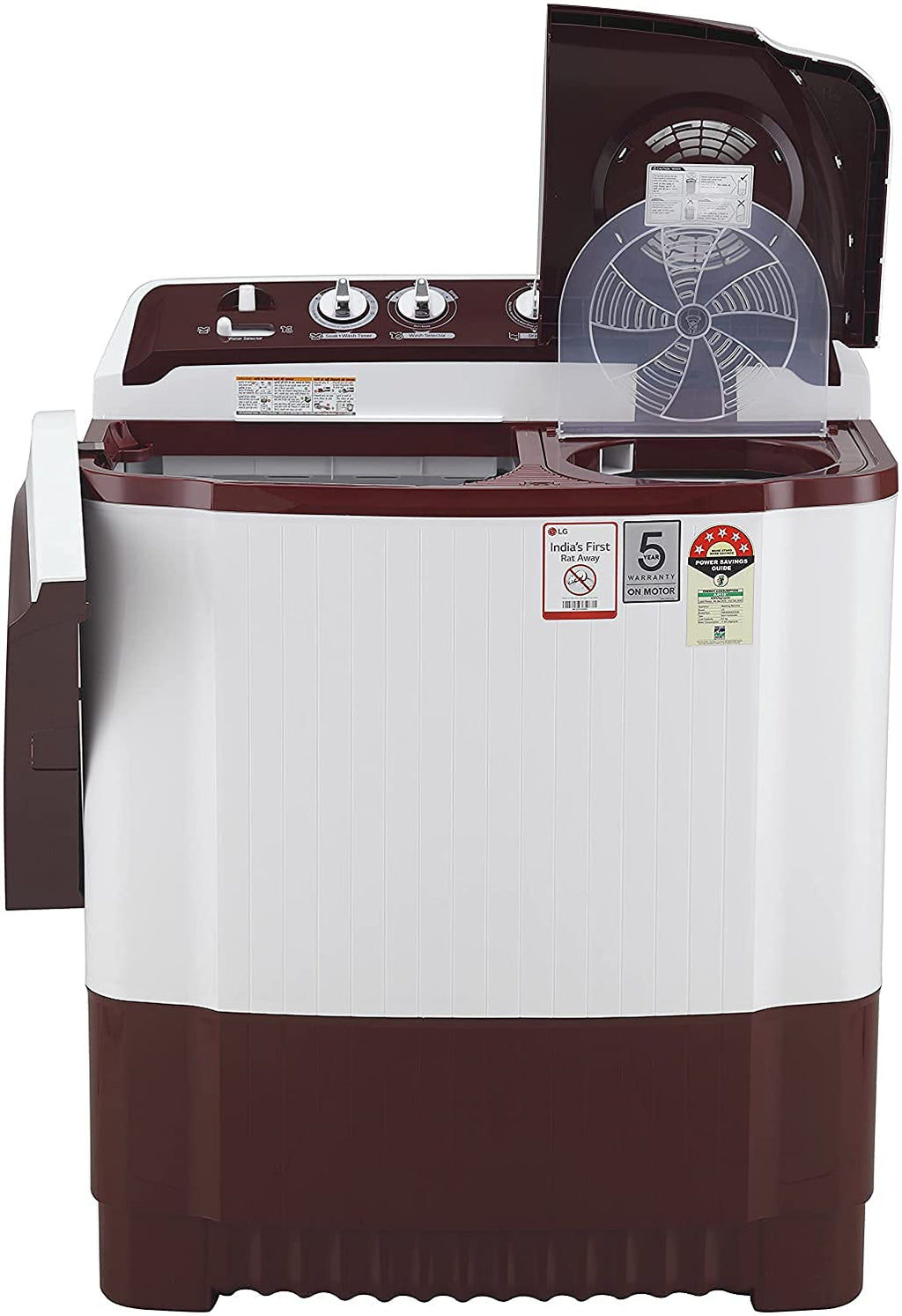 LG 8Kg 5 Star Semi Automatic Top Load Washing Machine, Roller Jet Pulsator + Soak, Burgandy P8035SRAZA