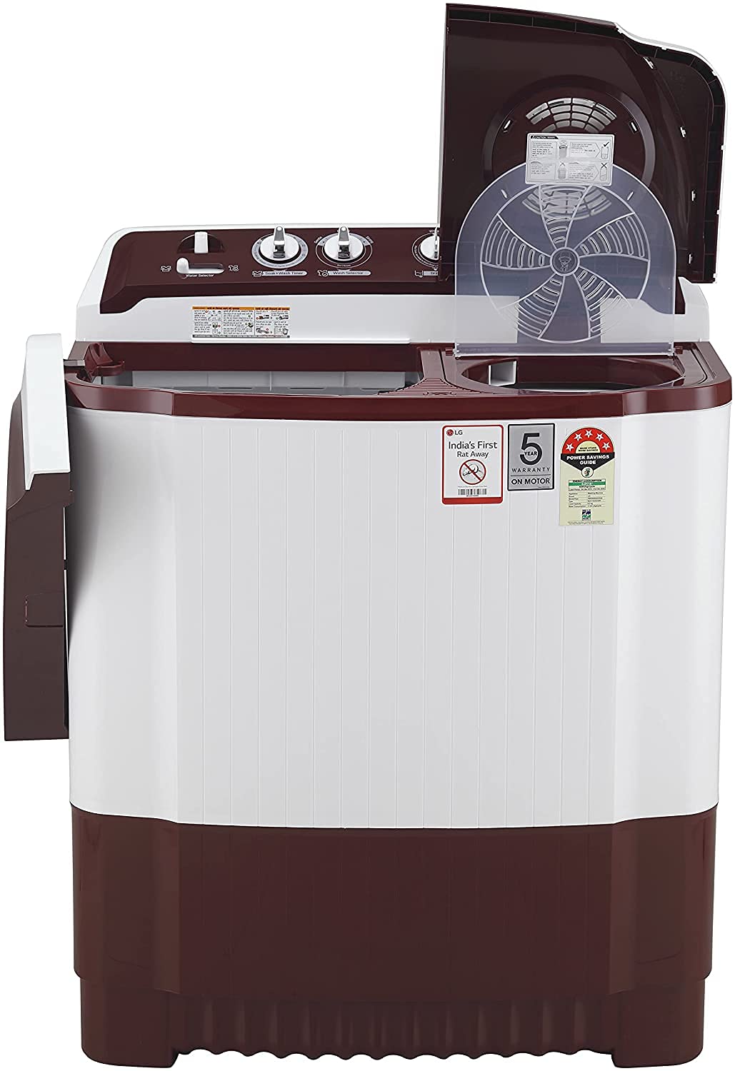 LG 8Kg 5 Star Semi Automatic Top Load Washing Machine, Roller Jet Pulsator + Soak, Burgandy P8035SRAZA