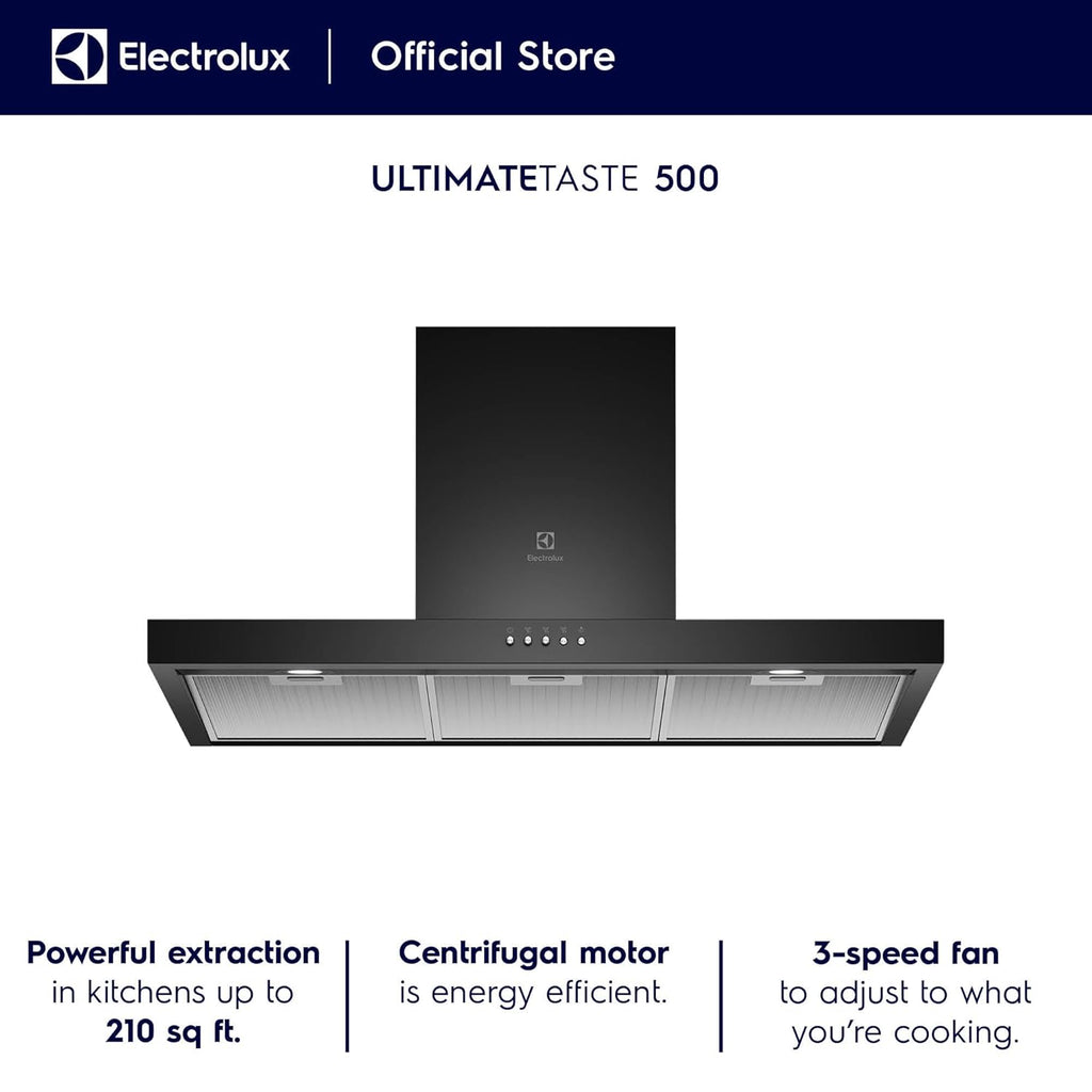 Electrolux 90cm T-Box Chimney for up to 210 sqft Kitchen, UltimateTaste 500, Black, ECT9623B