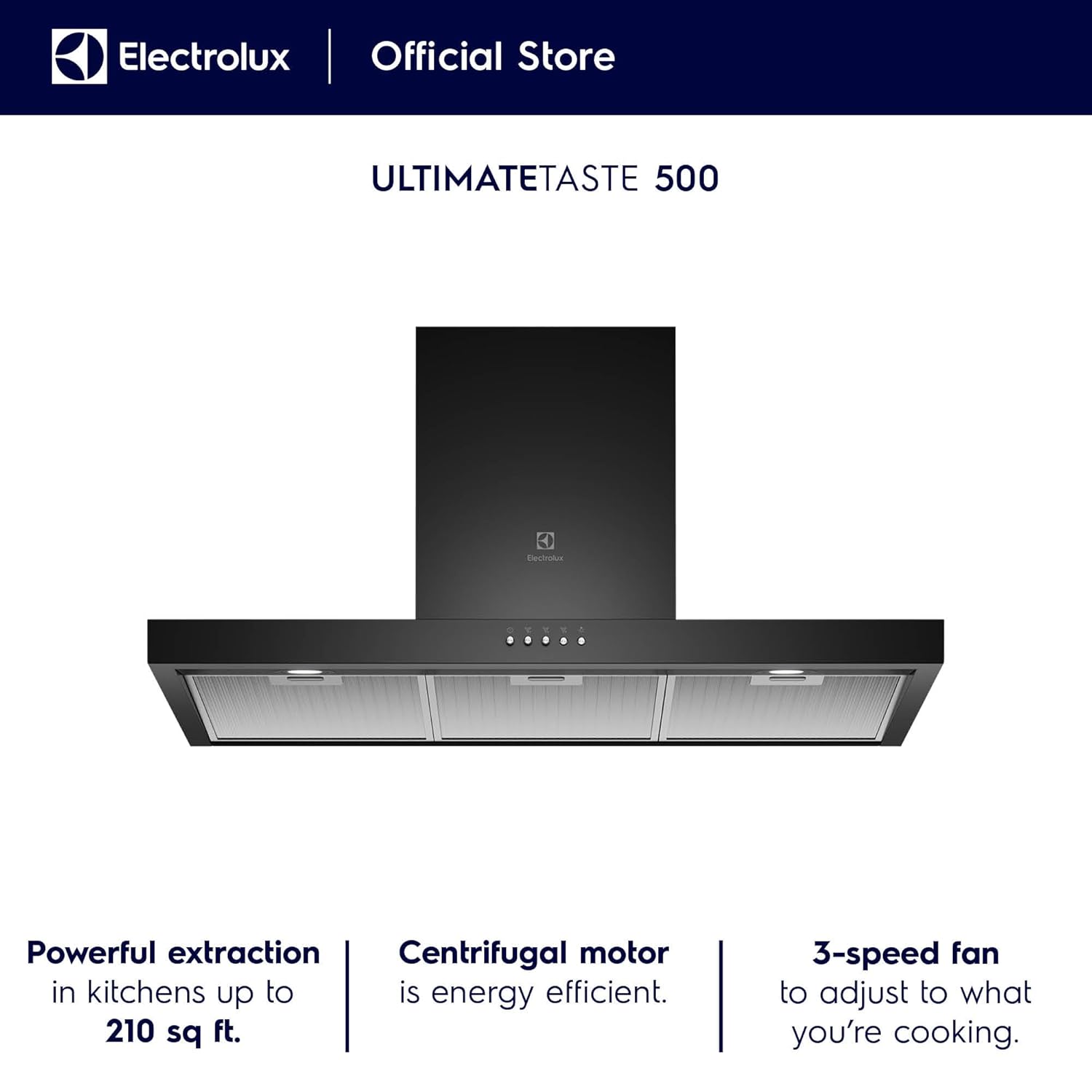 Electrolux 90cm T-Box Chimney for up to 210 sqft Kitchen, UltimateTaste 500, Black, ECT9623B