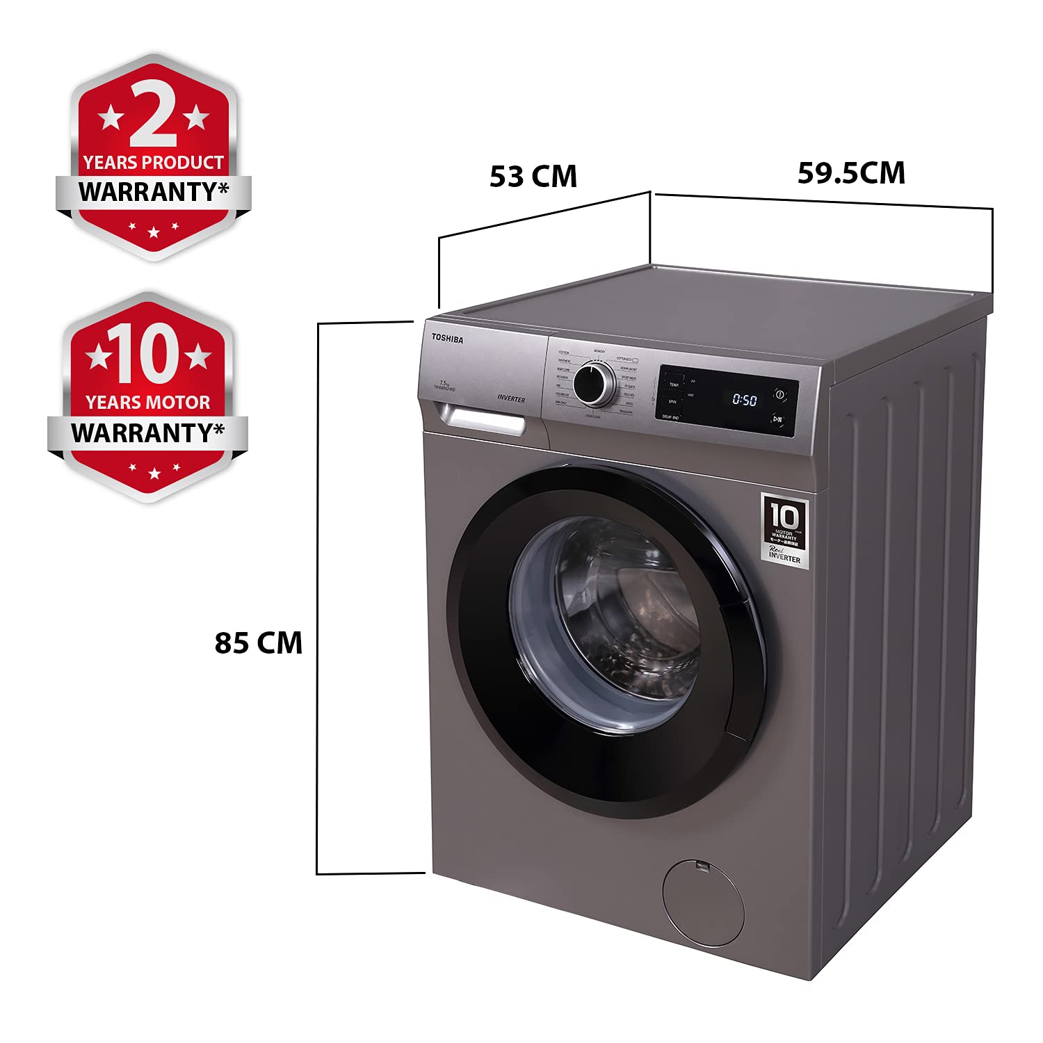 TOSHIBA 7.5 kg Fully Automatic Front Load Washing Machine with In-built Heater Silver  (TW-BJ85S2-IND(SK))
