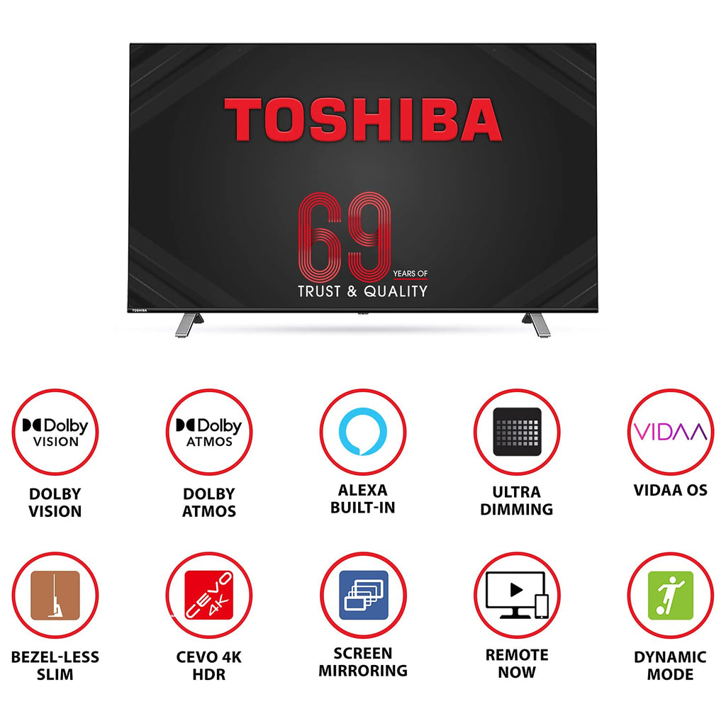 Toshiba 139 cm (55 inch) 4K Ultra HD Vidaa OS Smart LED TV with Dolby Vision and ATMOS, 55U5050 (3 Month Warranty By Neverowned)