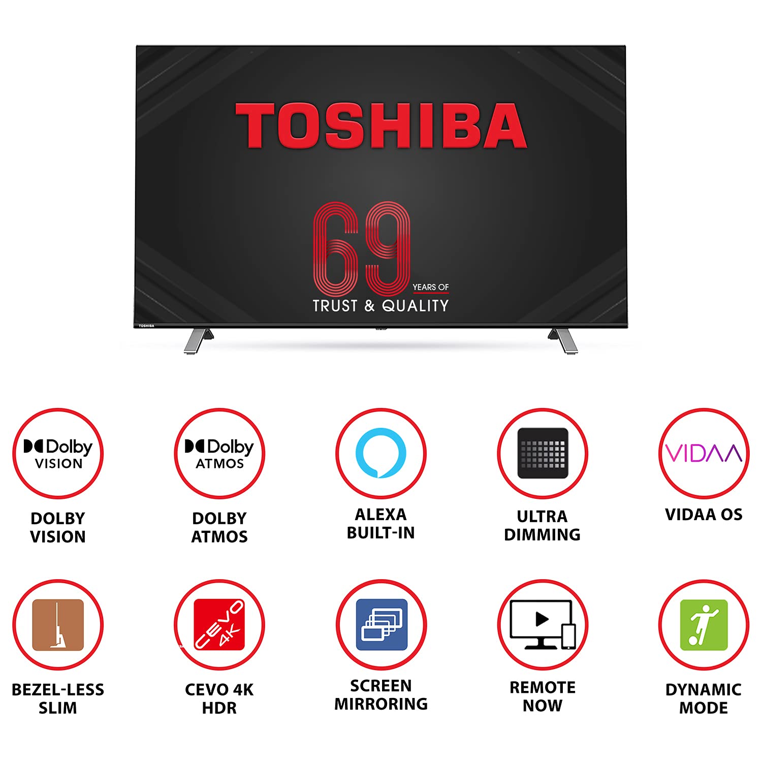 Toshiba 139 cm (55 inch) 4K Ultra HD Vidaa OS Smart LED TV with Dolby Vision and ATMOS, 55U5050 (3 Month Warranty By Neverowned)