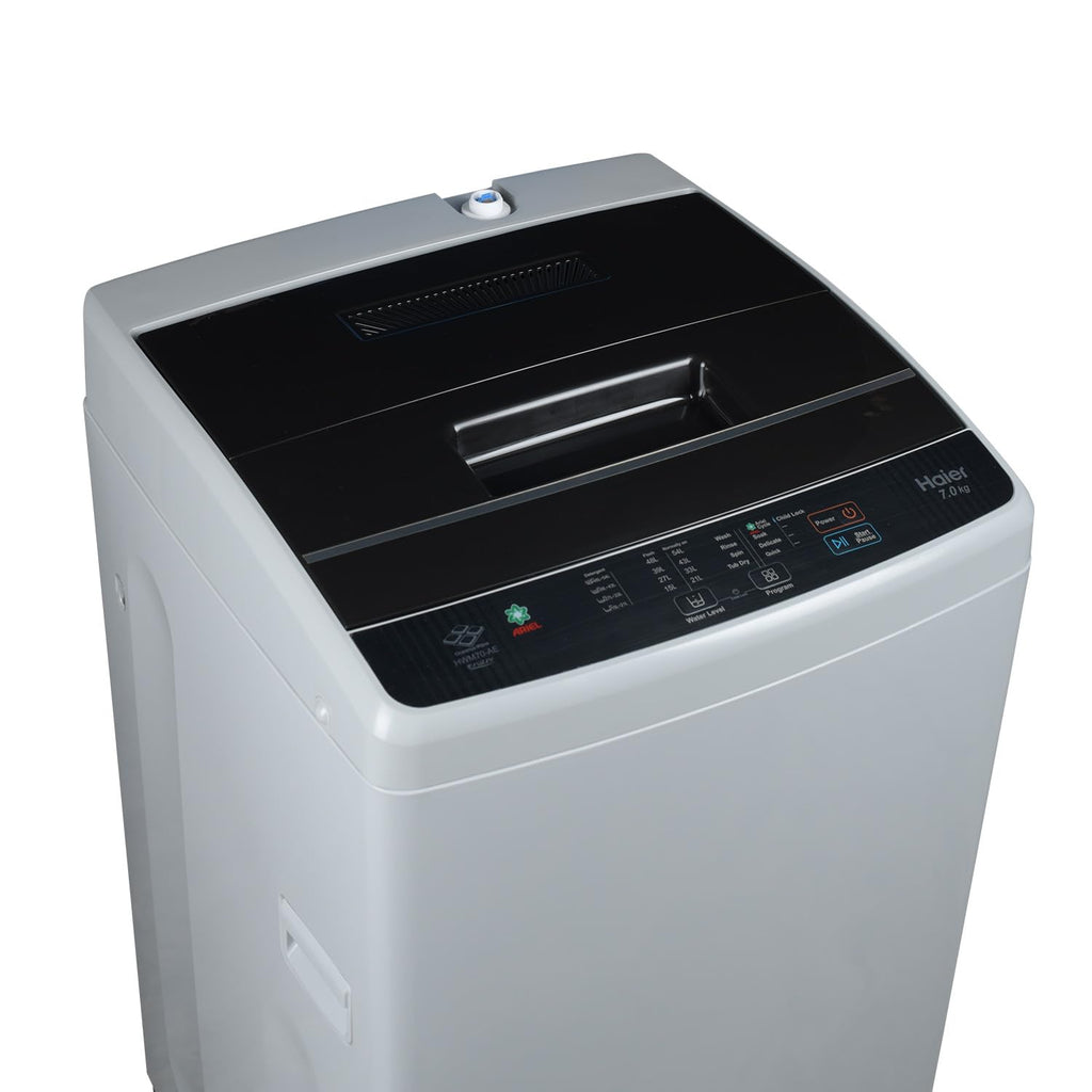 Haier 7 Kg 5 Star Fully Automatic Top Load Washing Machine with Oceanus Wave Drum, Magic Filter, 8 Wash Programs (HWM70-AE, Moonlight Silver, Stainless Steel Drum, 15 Mins Quick Wash)