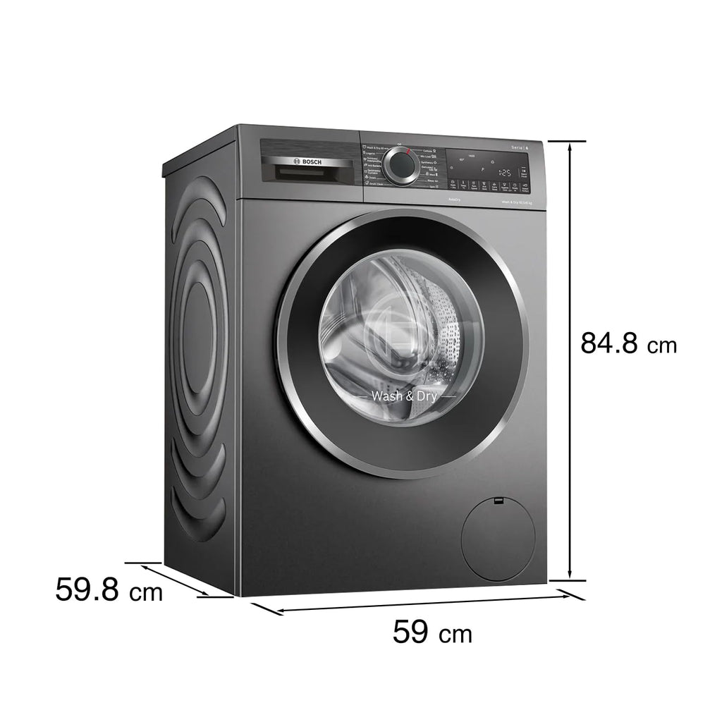 Bosch 10.5/6 KG Inverter Fully Automatic Front Load Washer Dryer (2023 Model, WNA2E4U1IN, 1400 RPM, 14 Wash Programs, LED touch display, Wash & Dry in 60 Mins, Cast Iron Grey)