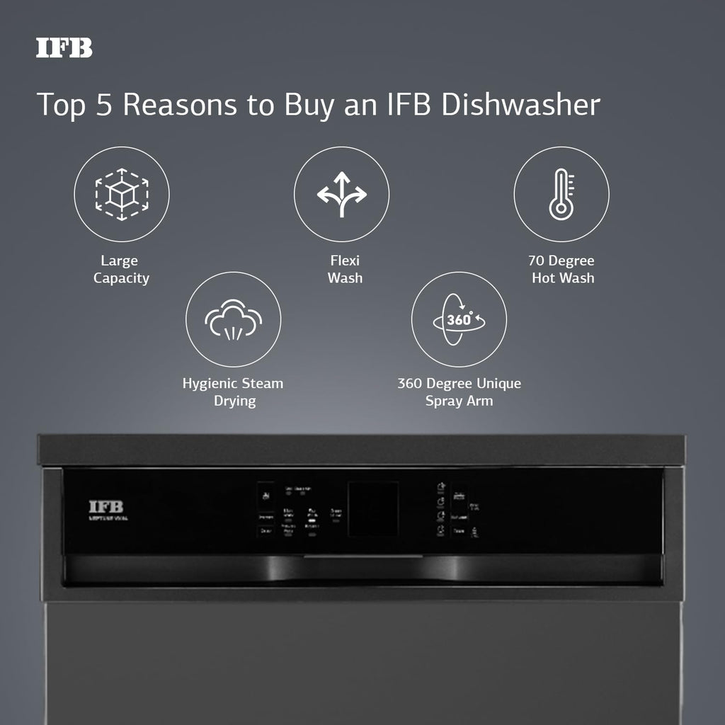 IFB 14 Place Settings with DeepClean® Technology Freestanding Dishwasher (Neptune VX14, Inox Grey, 70° Hot Water Wash with Hygienic Steam Drying)