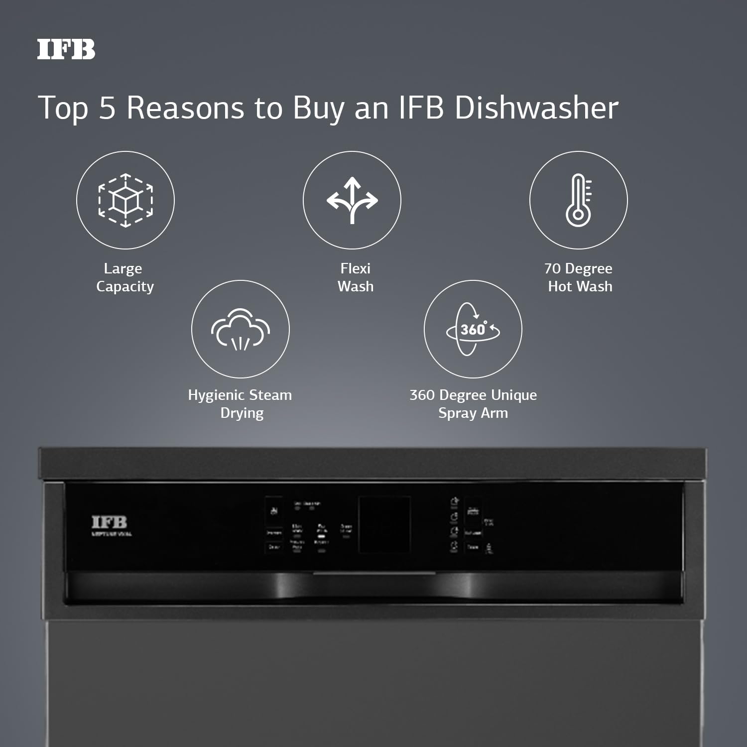 IFB 14 Place Settings with DeepClean® Technology Freestanding Dishwasher (Neptune VX14, Inox Grey, 70° Hot Water Wash with Hygienic Steam Drying)