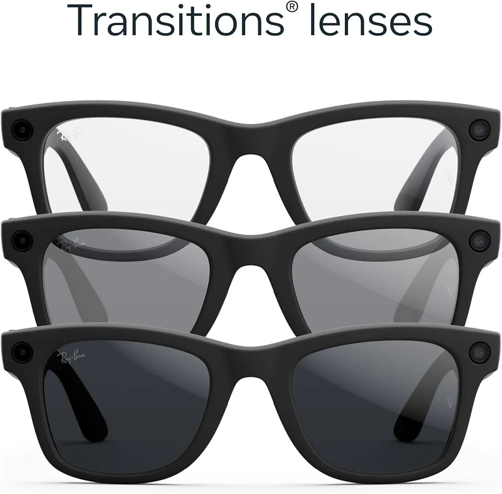 Ray-Ban Meta , Wayfarer Large, Matte Black | Smart AI Glasses for Men, Women — 2X Battery Life — 3K Ultra HD Resolution — 12 MP Ultra-Wide Camera, Audio, Video — Transitions® Grey Lenses