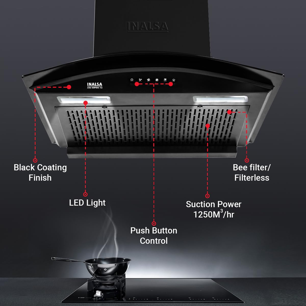 Inalsa Cooker Hood Zylo 60BKMAC