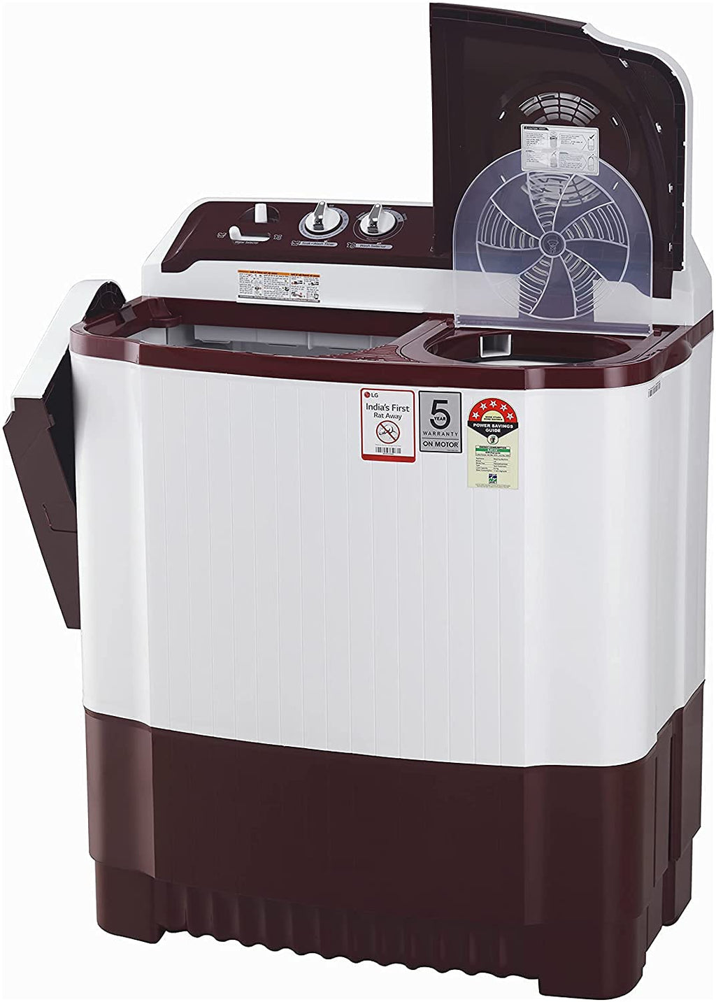 LG 8Kg 5 Star Semi Automatic Top Load Washing Machine, Roller Jet Pulsator + Soak, Burgandy P8035SRAZA