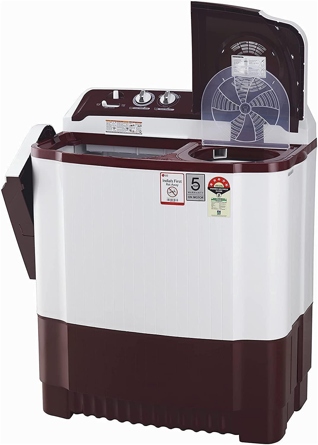 LG 8Kg 5 Star Semi Automatic Top Load Washing Machine, Roller Jet Pulsator + Soak, Burgandy P8035SRAZA