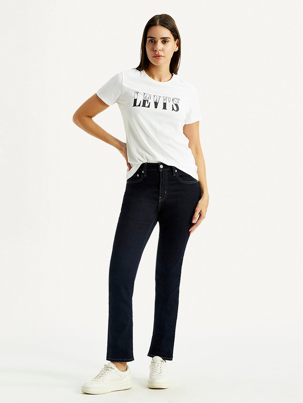 Women's 724 Med Indigo Slim Straight Fit High Rise Jeans