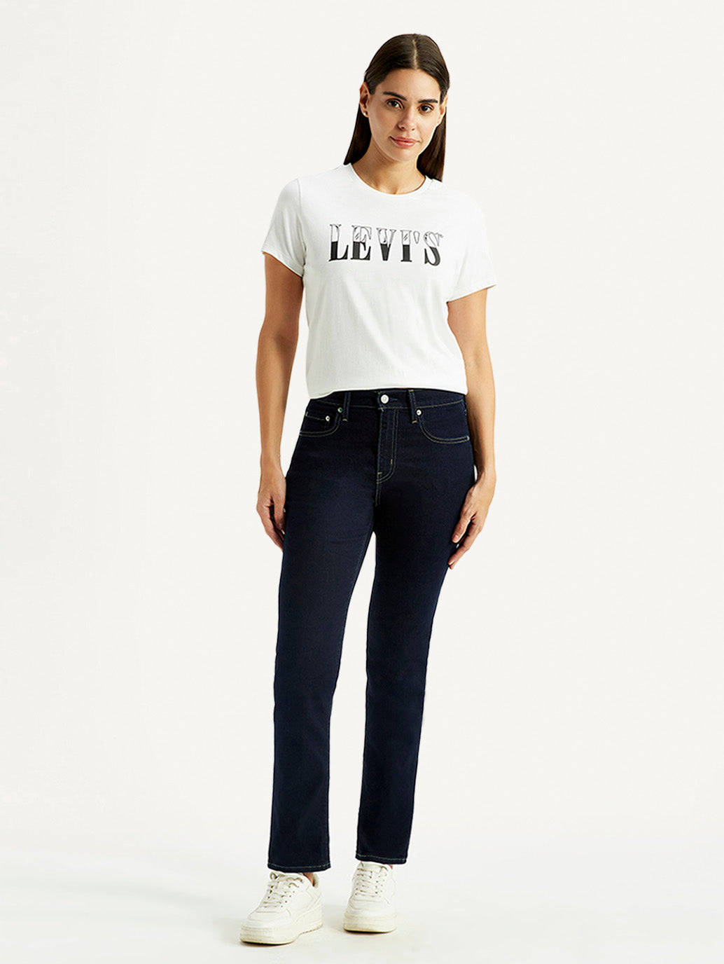 Women's 724 Med Indigo Slim Straight Fit High Rise Jeans