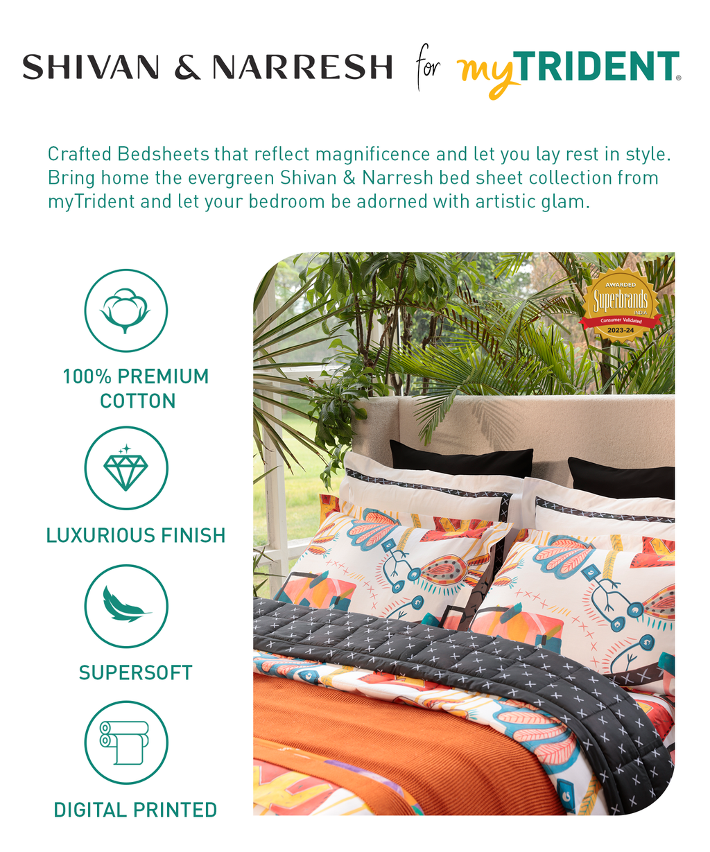 Shivan & Narresh King Bedsheet Set, Surocco |400TC Cotton|4 pillow covers
