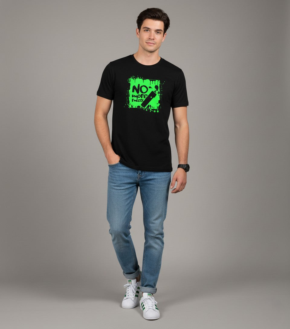 Men Printed Black Cotton Tshirt