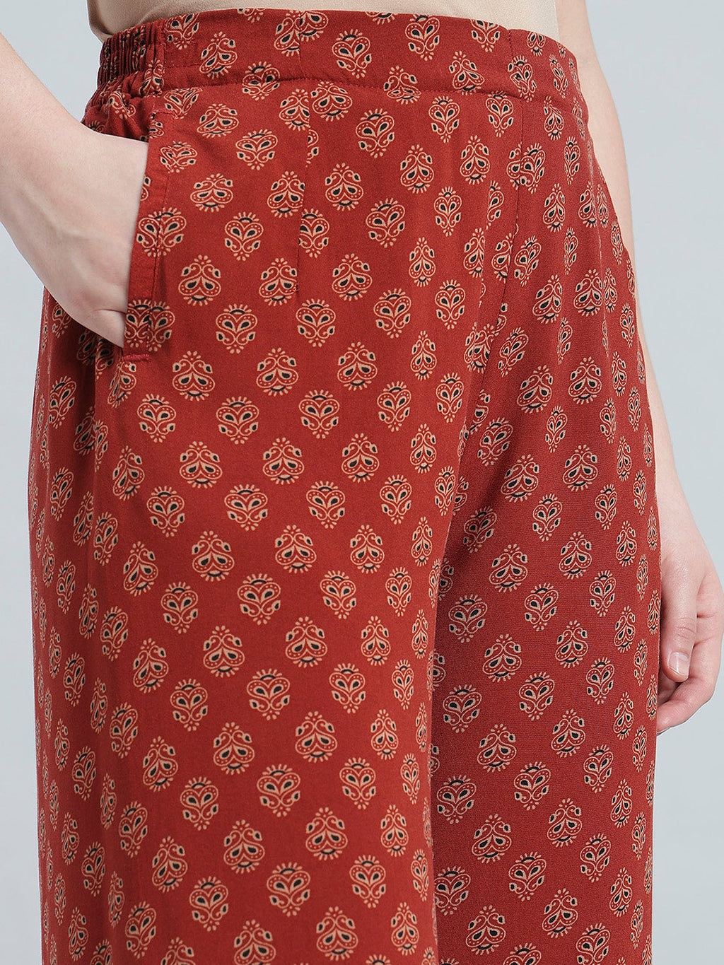 Red Woven Viscose Printed Palazzo
