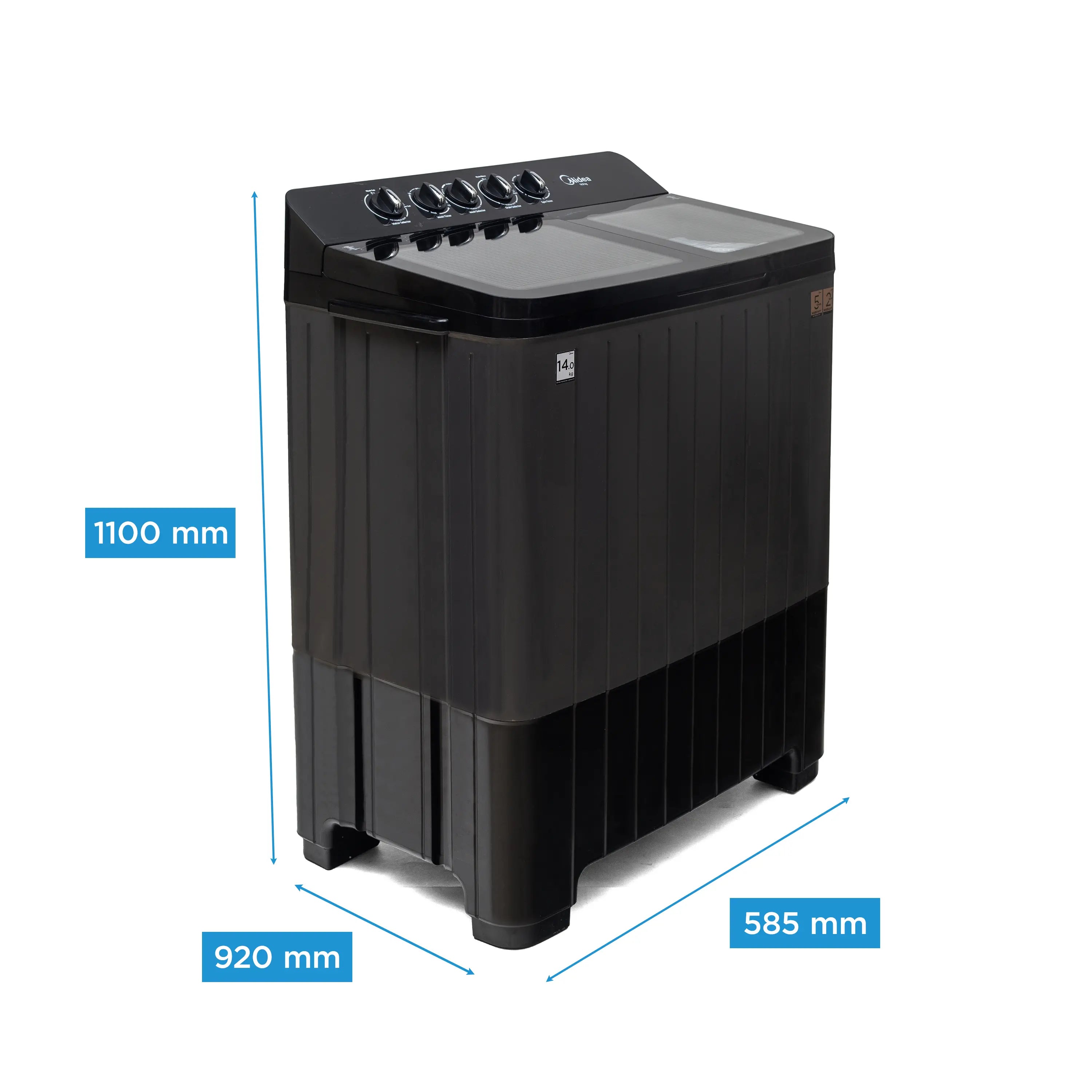 Midea Washing Machine Twin Tub 14 Kg, See Through Glass Lid, Soft Close(MWMSA140GPG(KG)