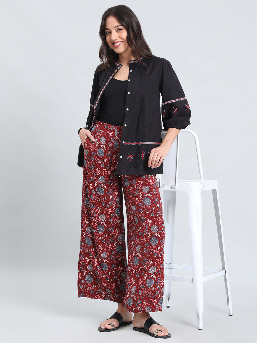 Red Woven Viscose Printed Palazzo