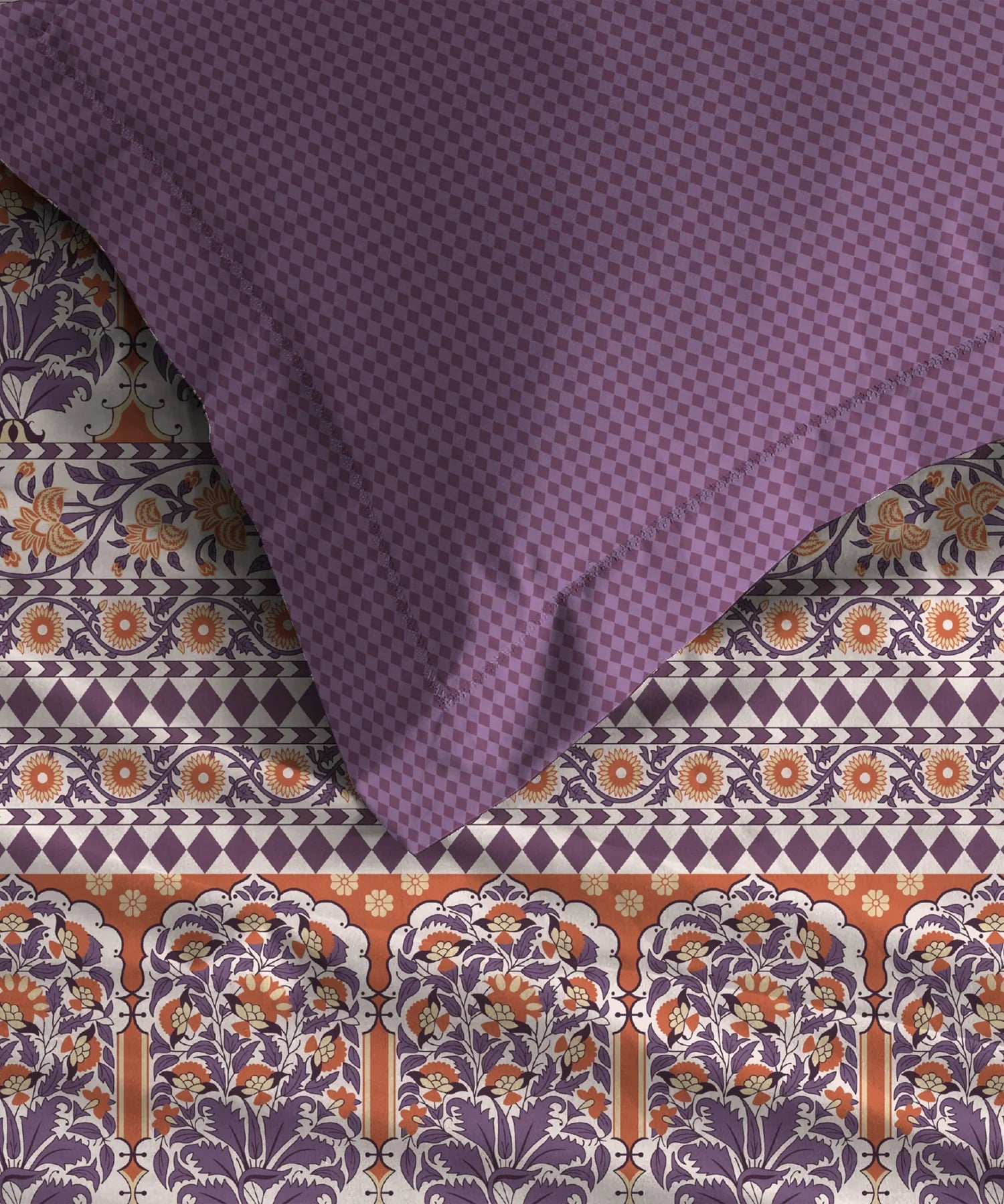 Home Essential Royal Bloom Queen Bedsheet Set, Rosario Purple| 144TC Cotton| 2 Pillow Covers