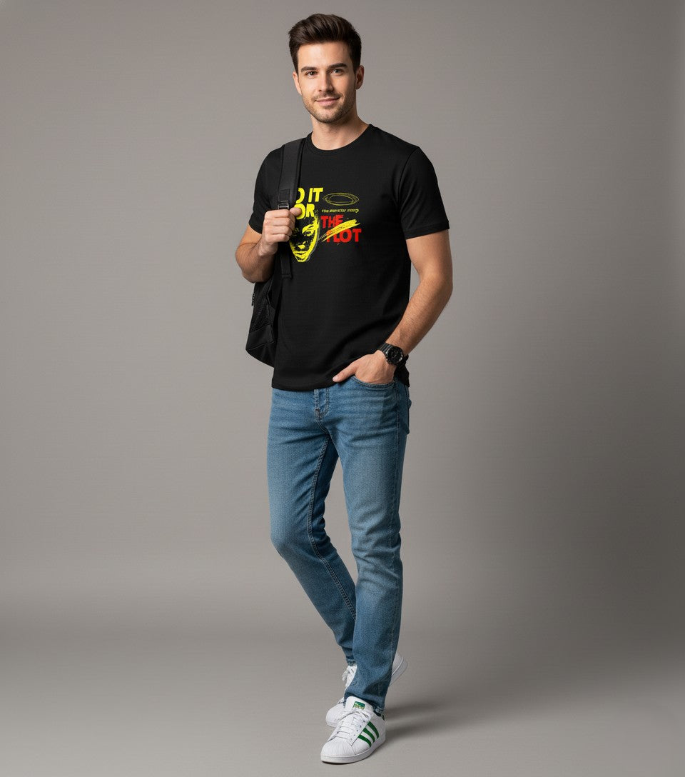 Men Printed Black Cotton Tshirt