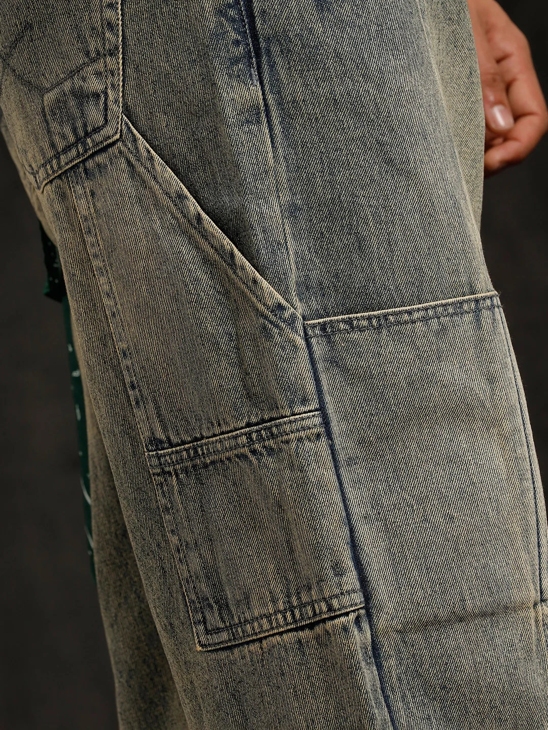 Slanted Pocket Loose Fit Jeans | Grey