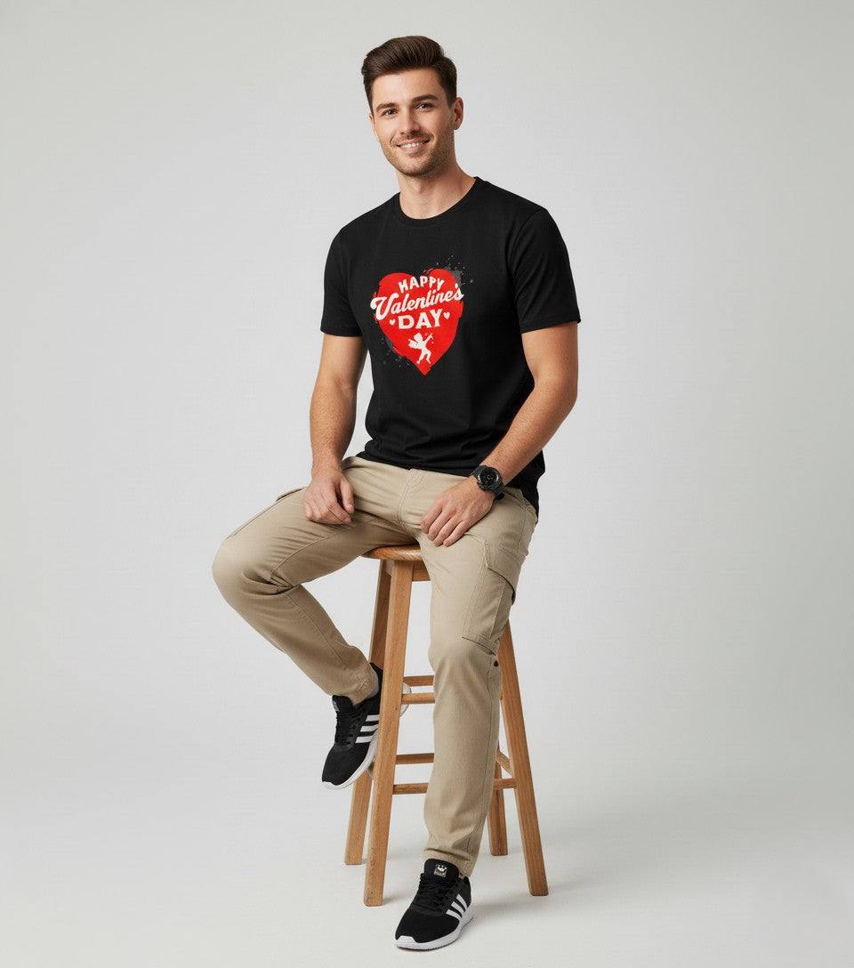 Men Printed Black Cotton Tshirt