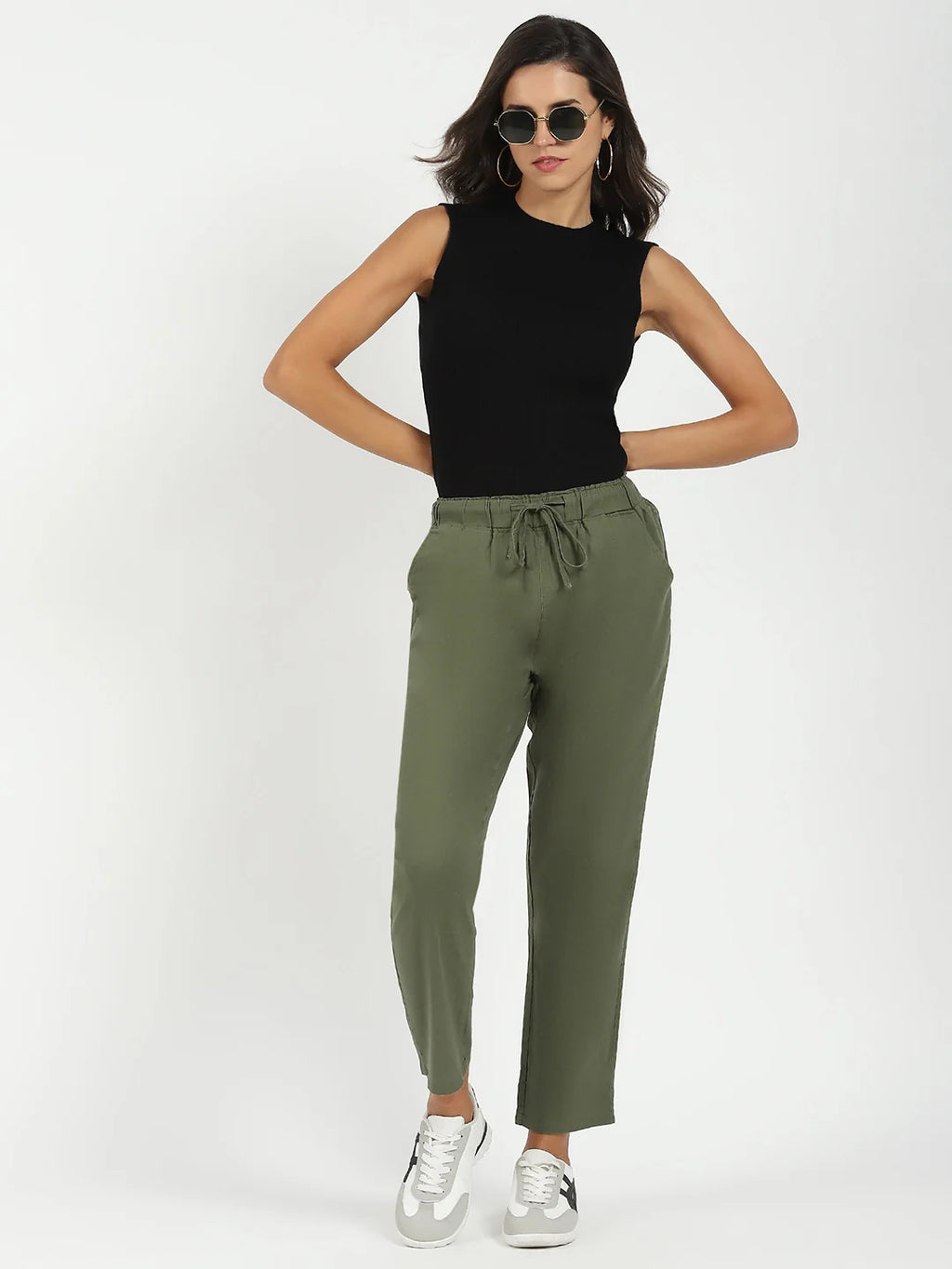 Olive Regular Fit Cotton Lower