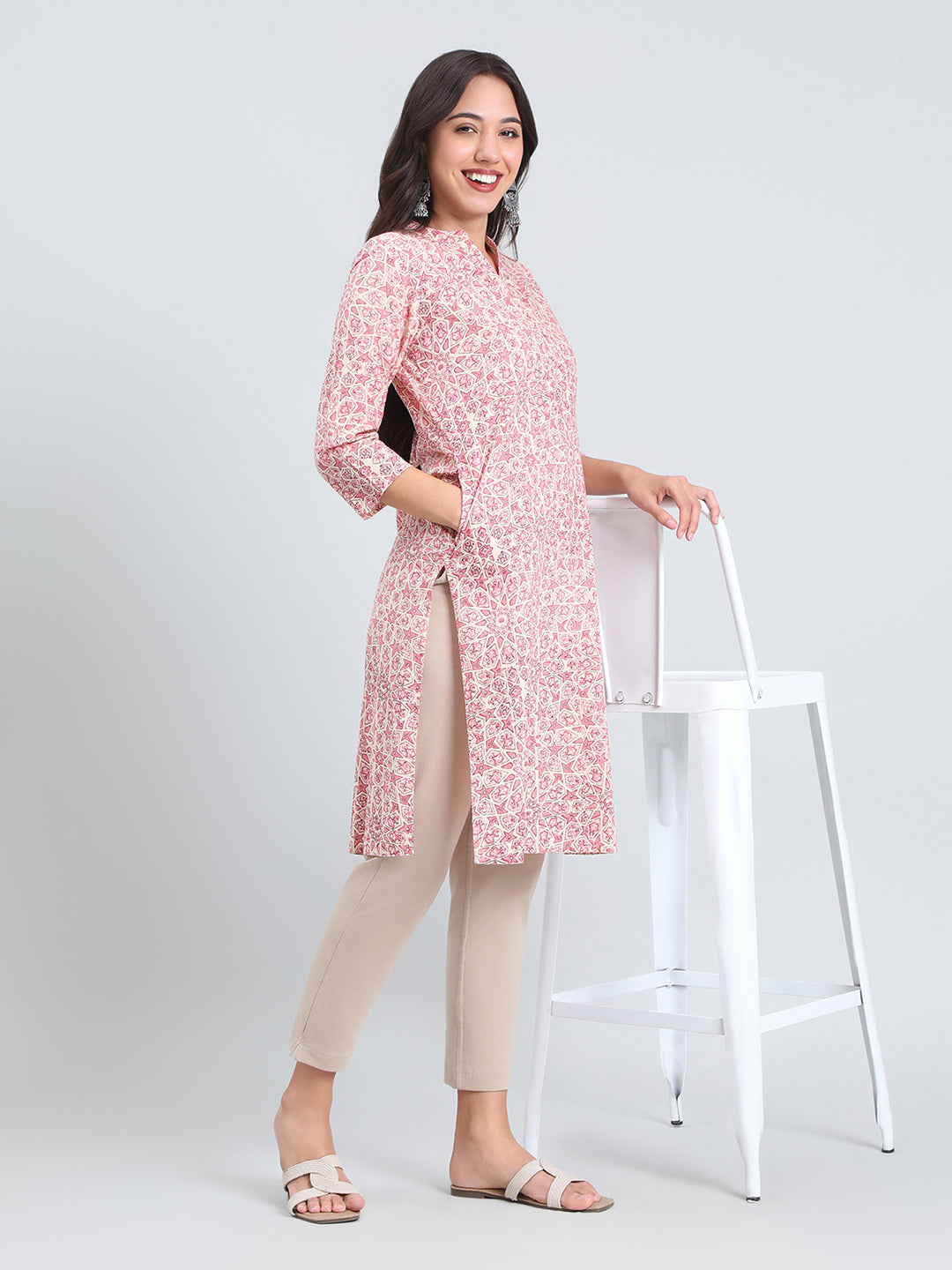 Cotton Geometric Print Straight Kurta