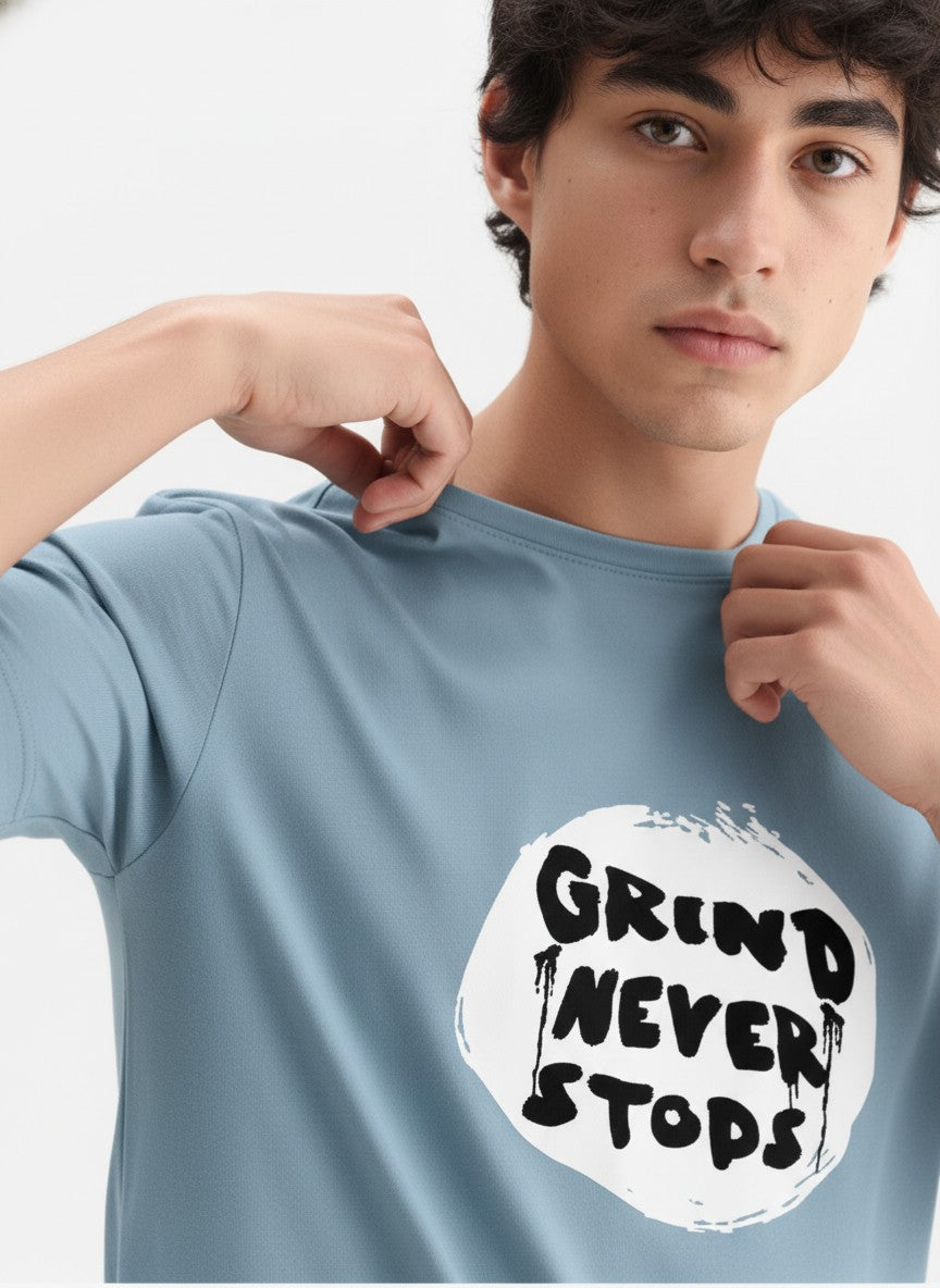 Men Cotton Ice Blue T-Shirt