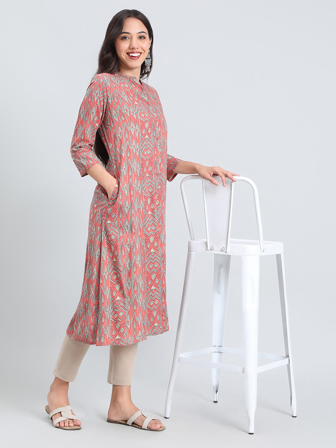 Viscose Ikat-Inspired A-Line Kurta