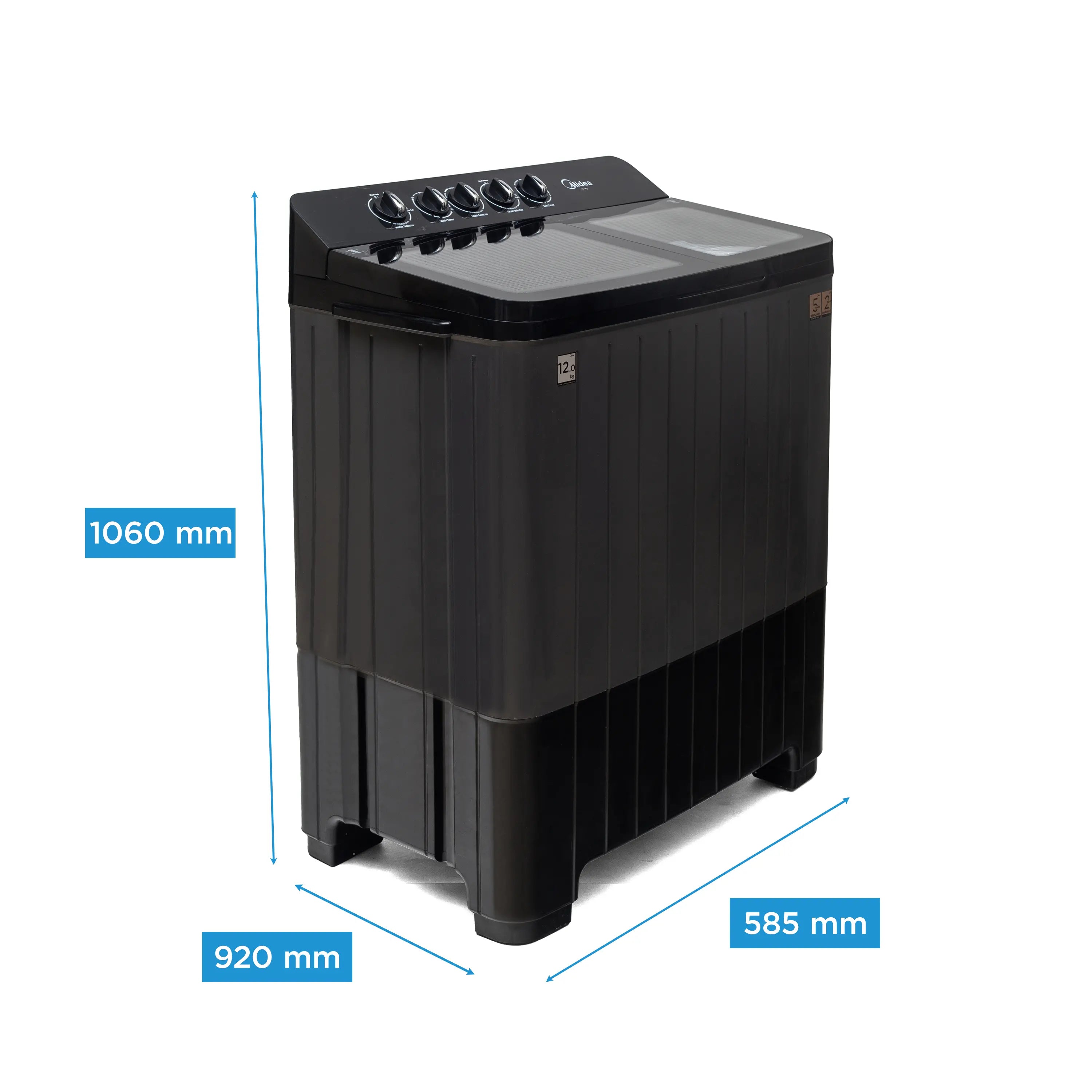 Midea Washing Machine Twin Tub 12 Kg, See Through Glass Lid, Soft CloseMWMSA120GPG(KG)