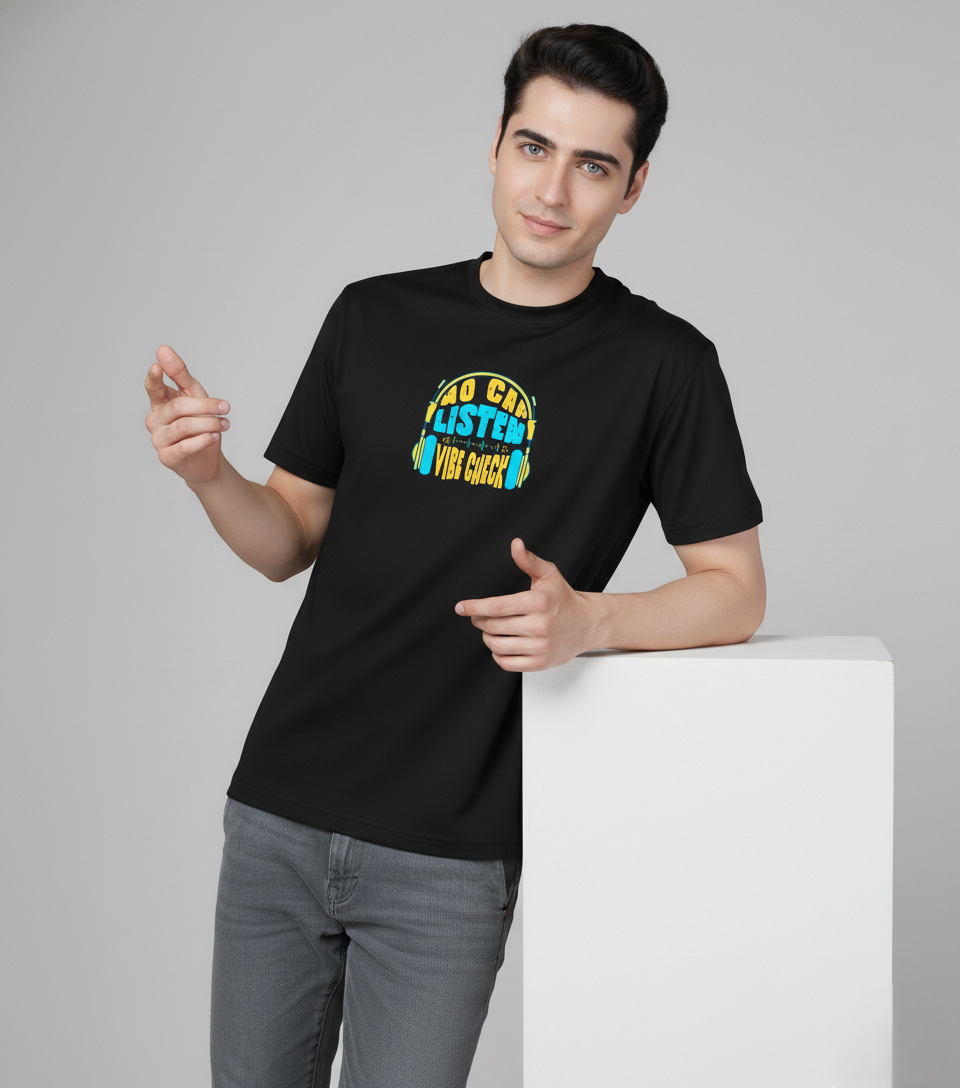 Men Cotton Black Printed Tshirt