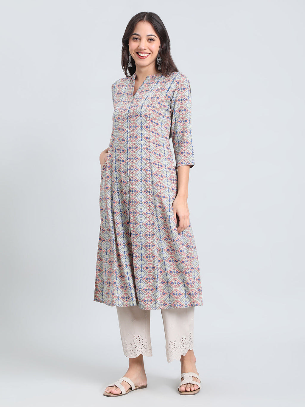 Viscose Geometric Aztec Print A-Line Kurta